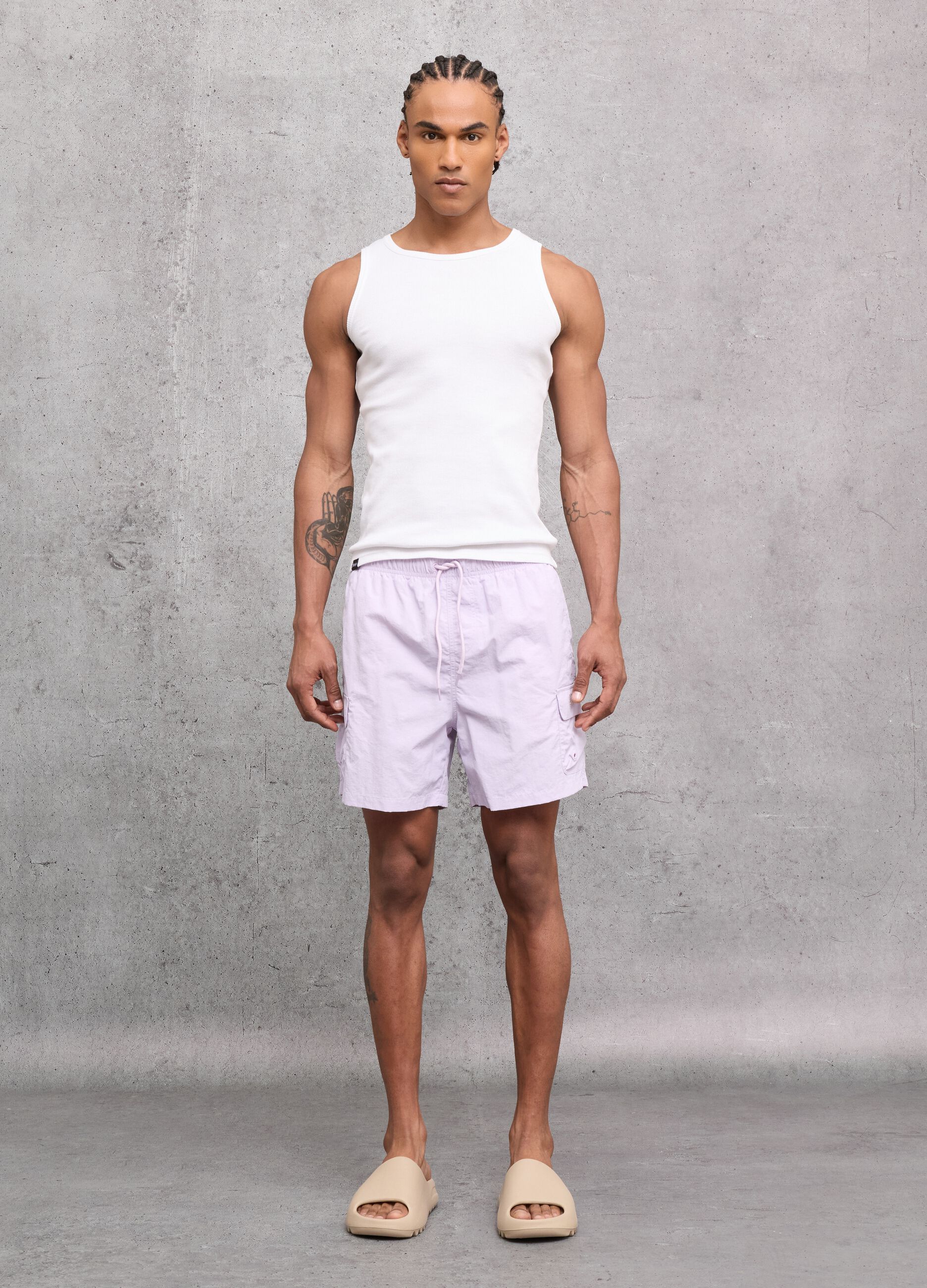 Pastel Lilac Cargo Swim Shorts