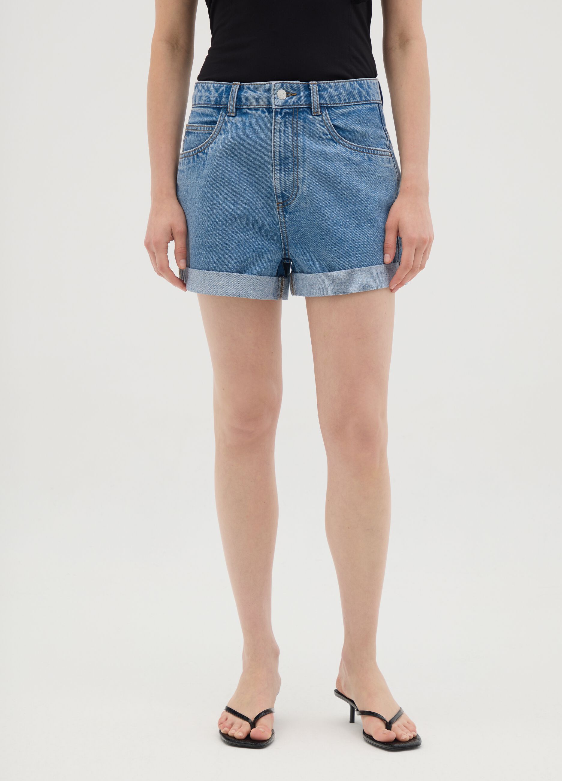 Short de mujer en algodón puro azul corte regular