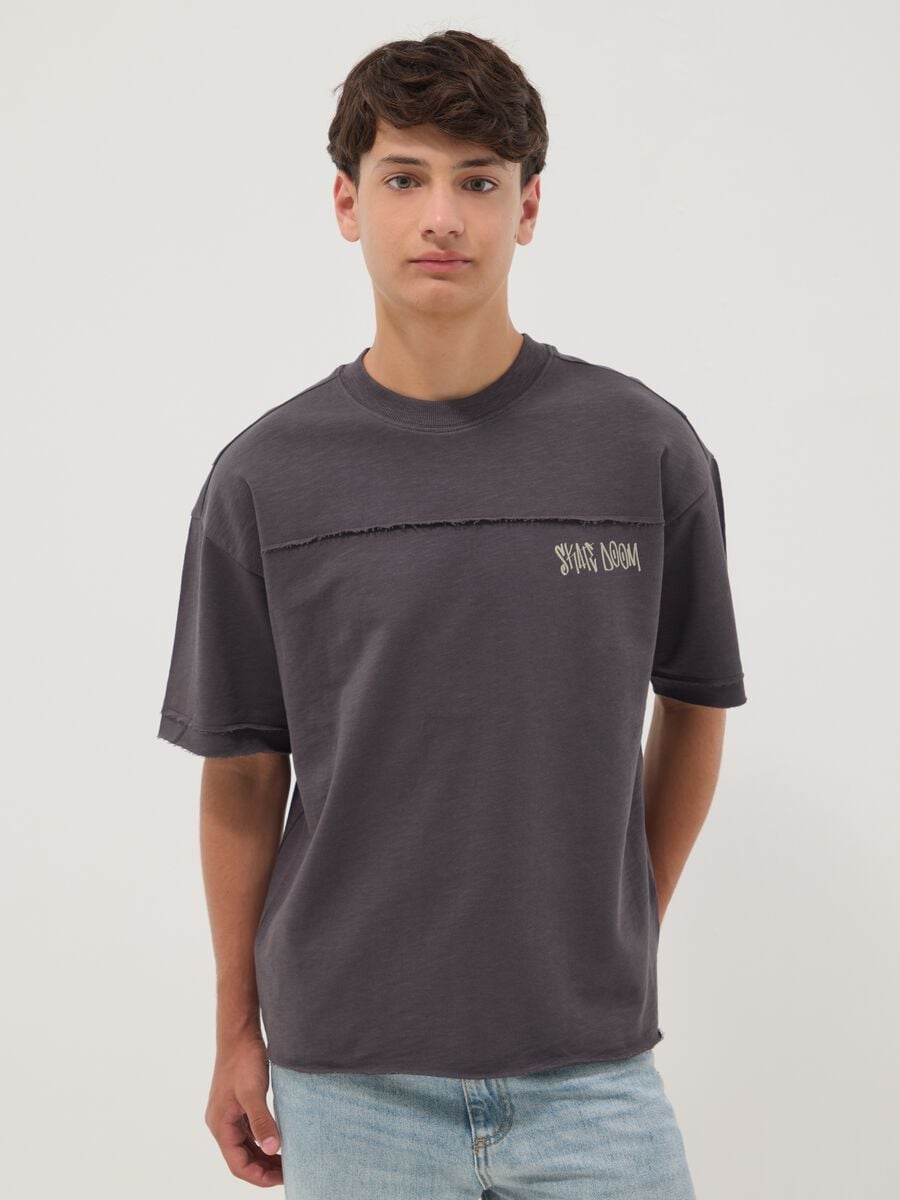 Grey pure cotton short-sleeve oversized T-shirt for boys_0