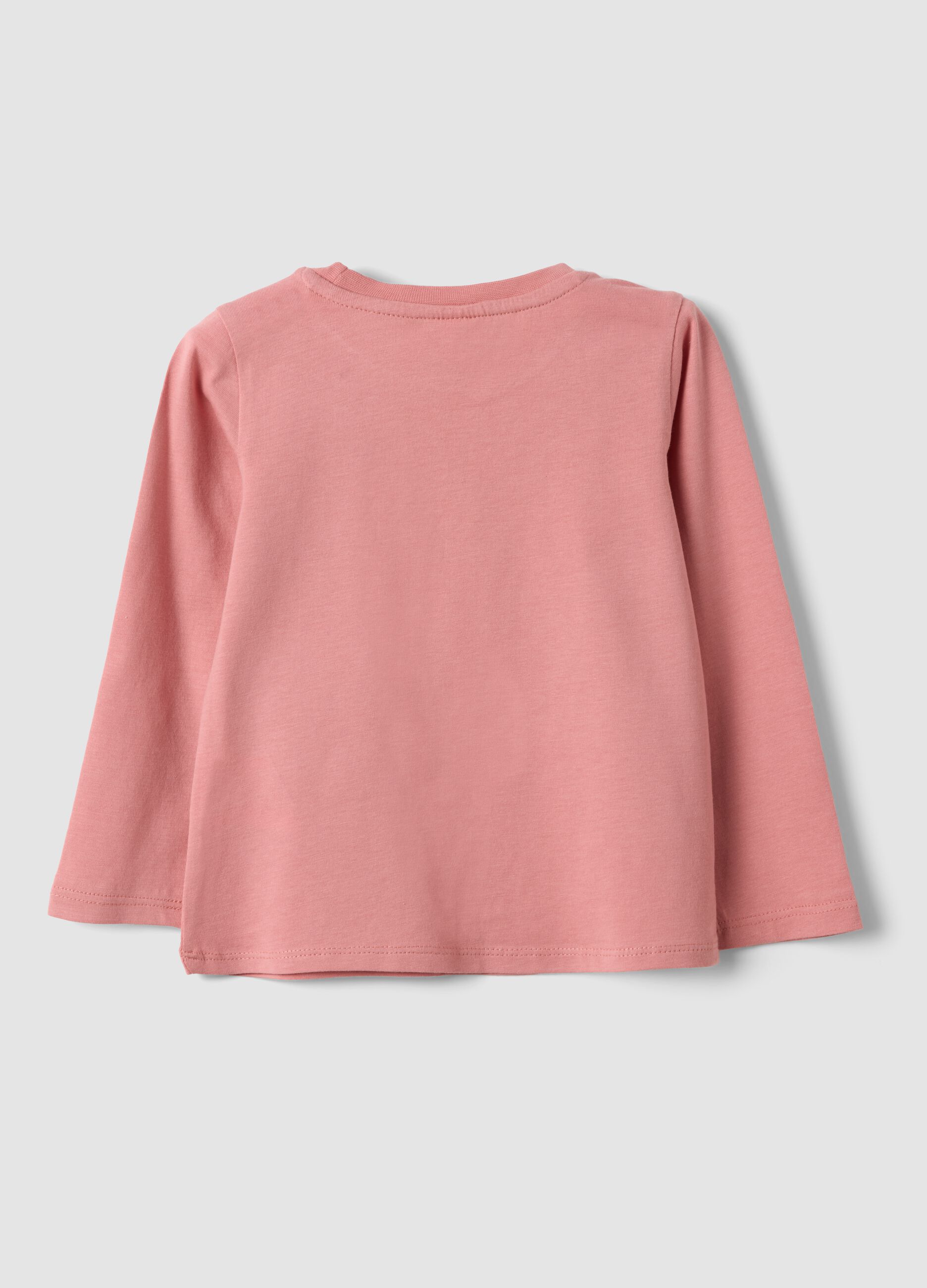 Maglietta rosa in puro cotone organico con stampa animaletti per bimba