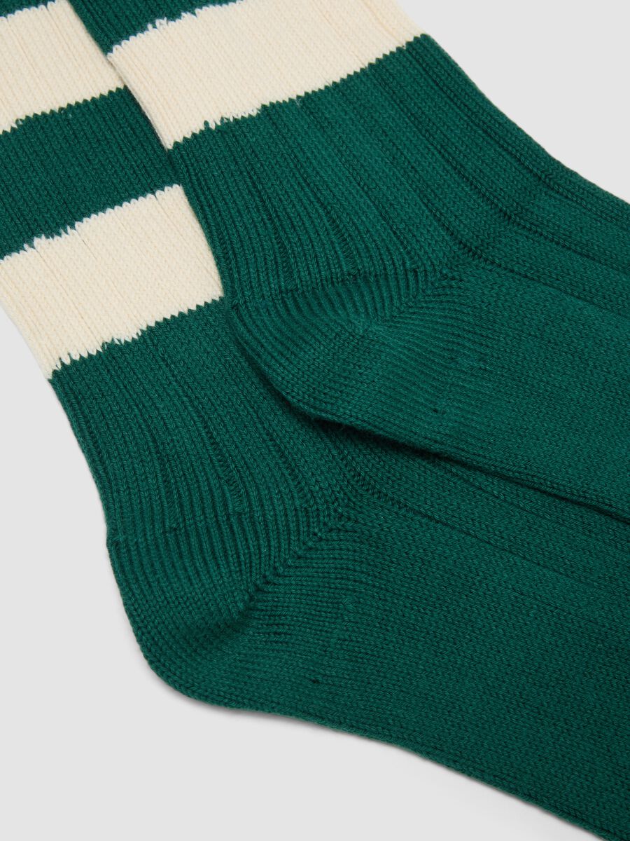 Green stretch cotton-blend tennis socks with stripes_1