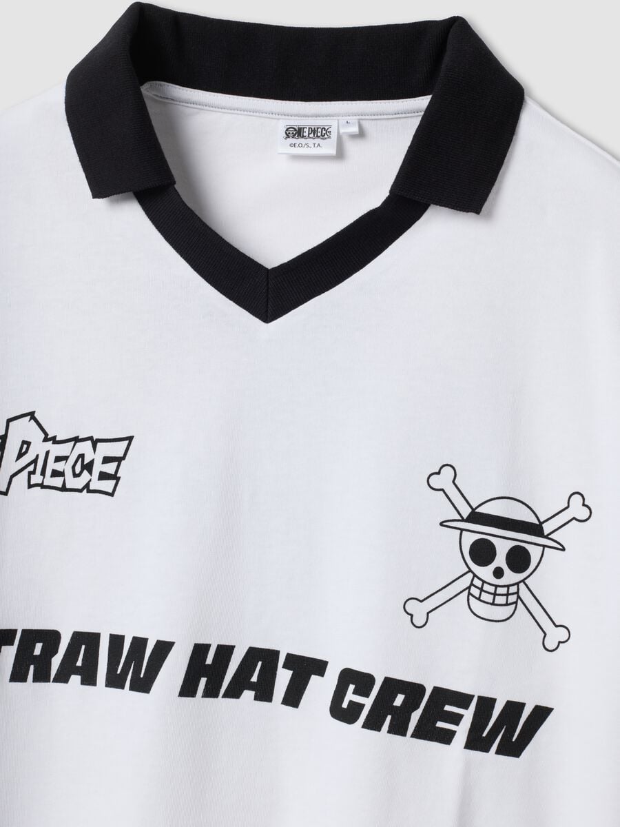 White pure cotton T-shirt with contrast collar_5