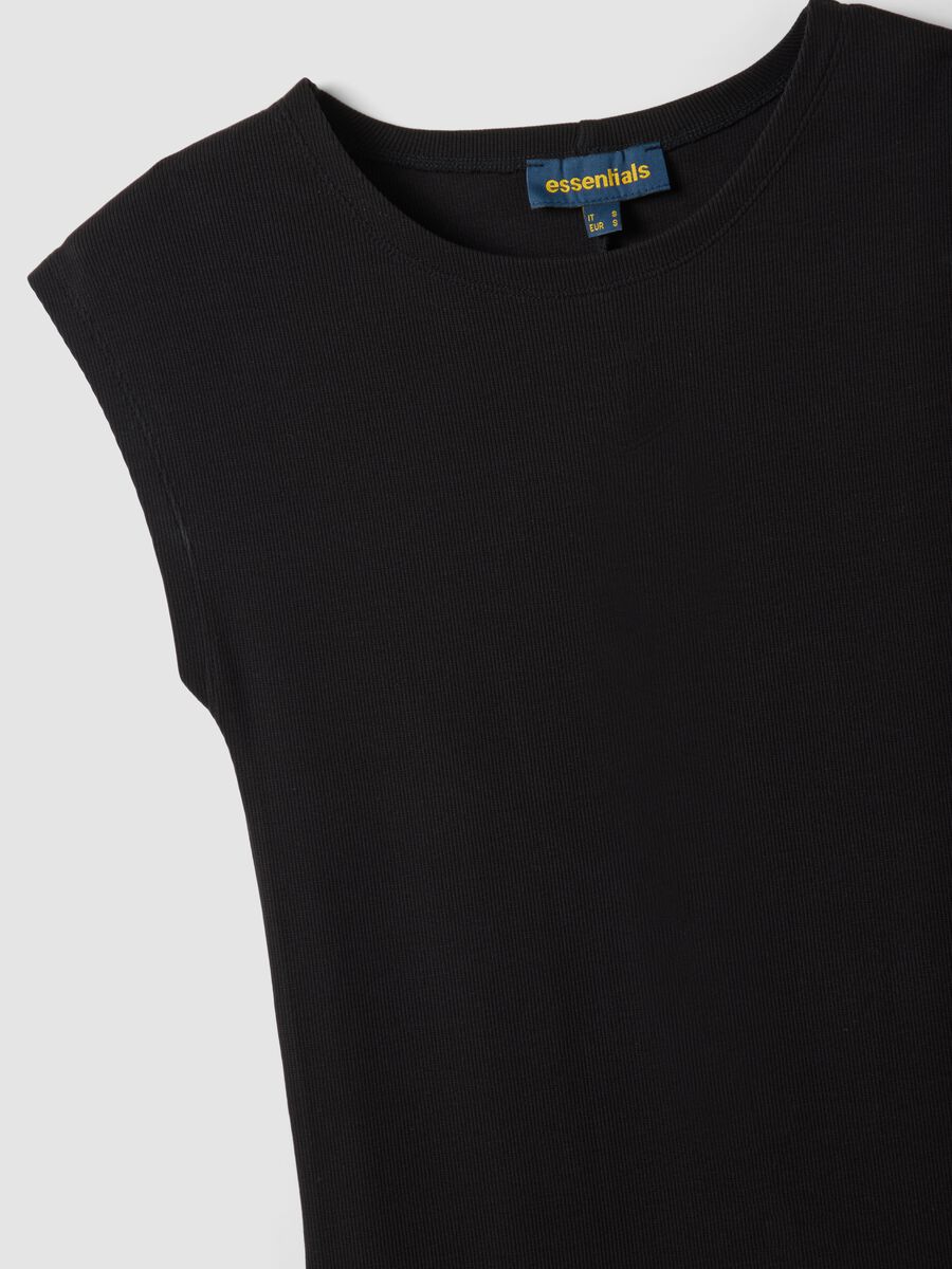 Schwarzes &auml;rmelloses, figurbetontes Kleid aus elastischer Baumwolle_5