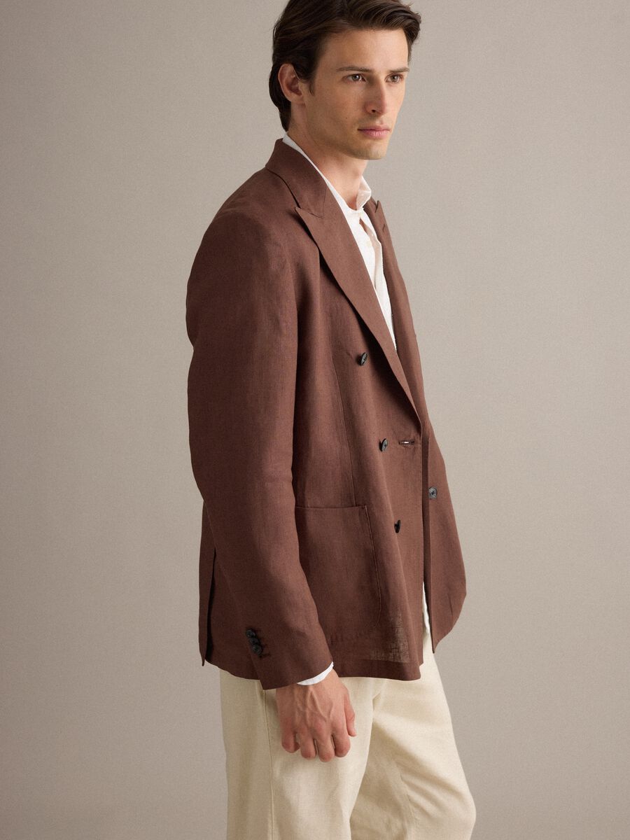 Brown Pure Linen Regular Fit Blazer_0