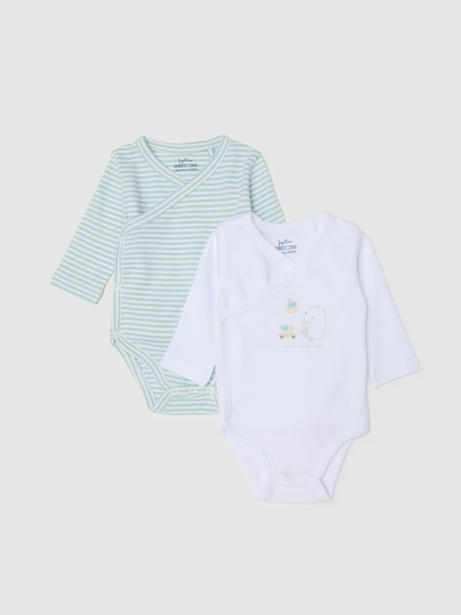 Multicolour Long Sleeve Bodysuit Twin Pack for Infants in Pure Cotton_0