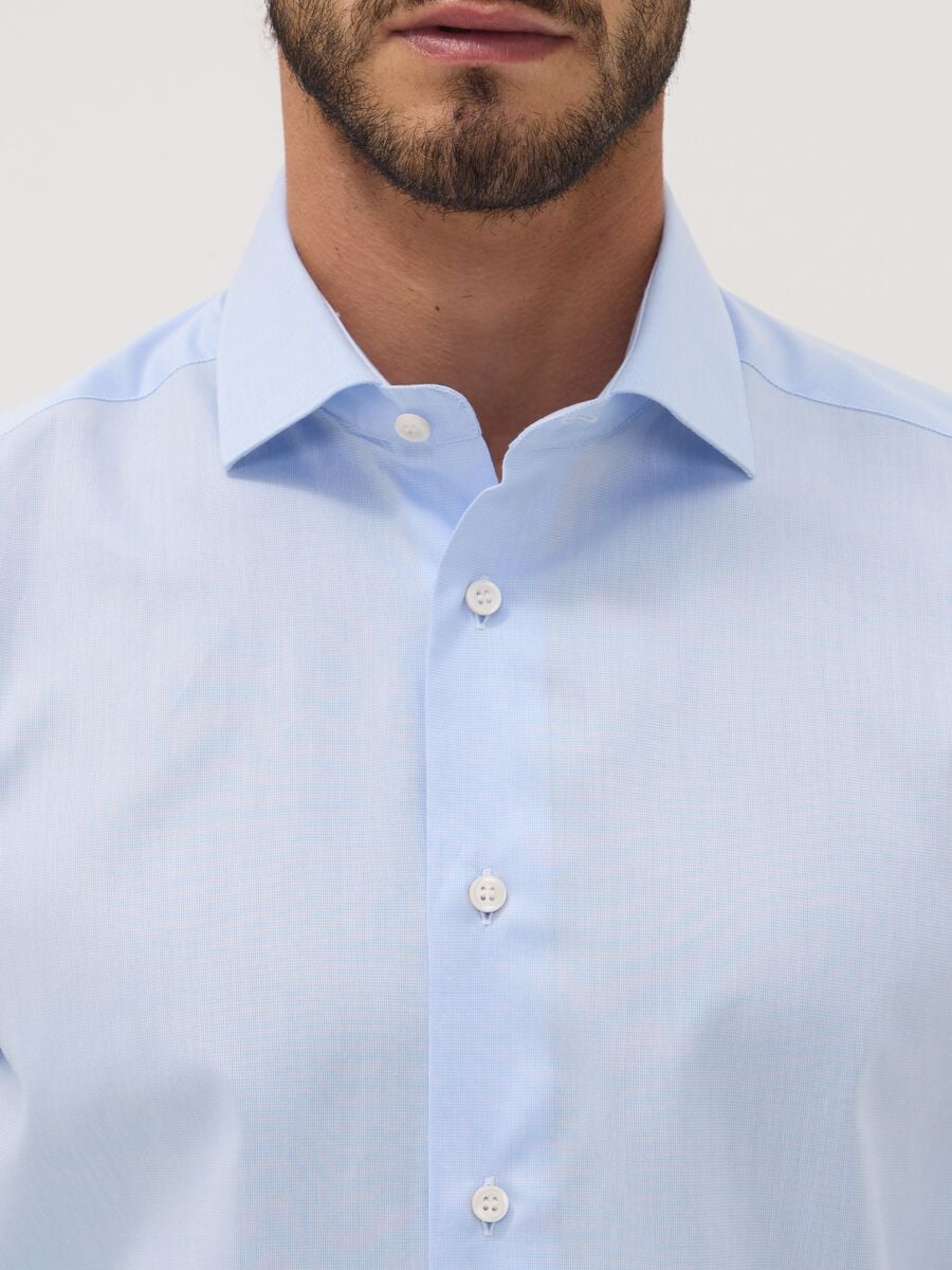 Light blue pure compact cotton shirt with classic collar, slim fit_1