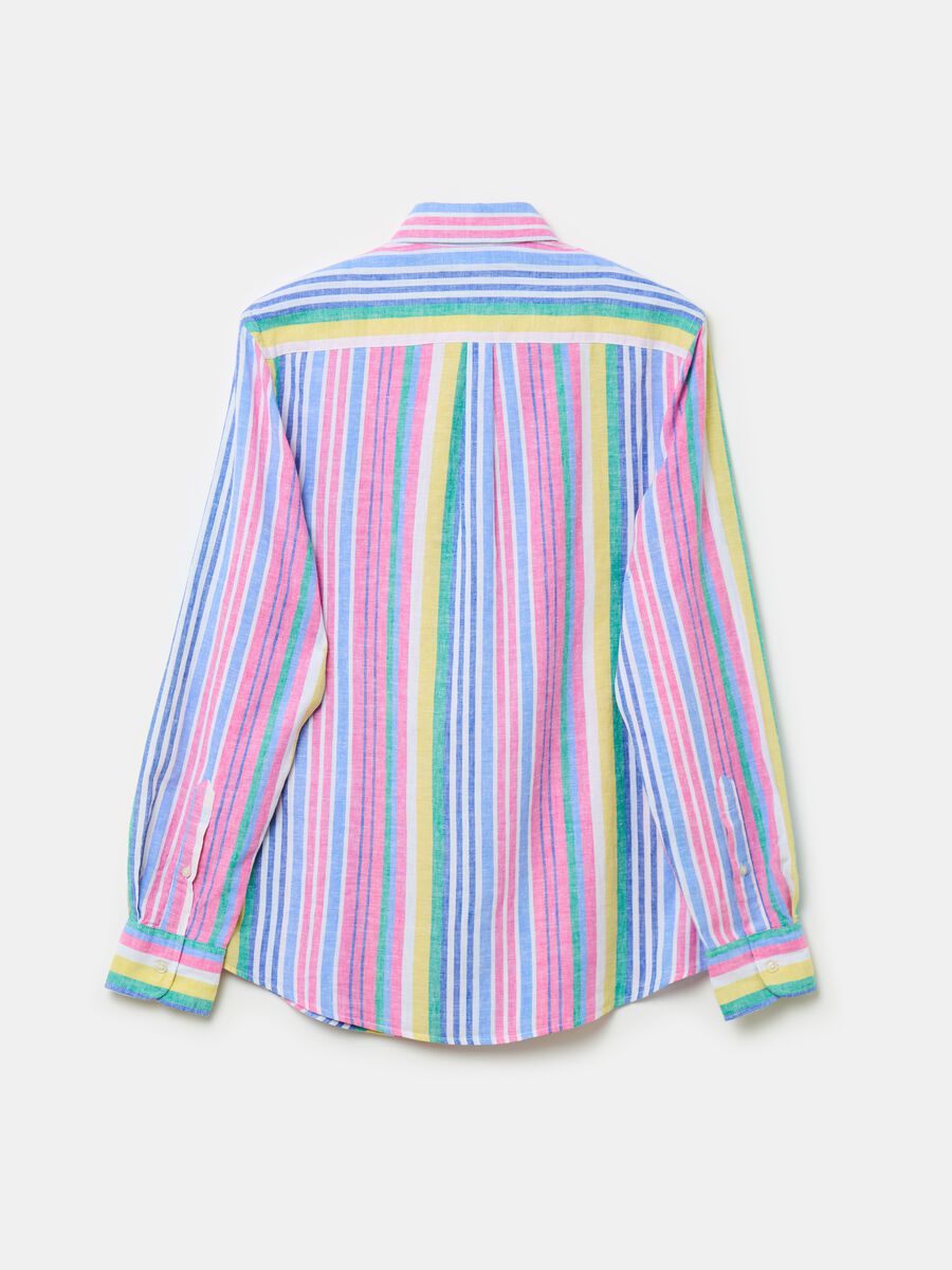 Camicia in lino e cotone a righe multicolor_4