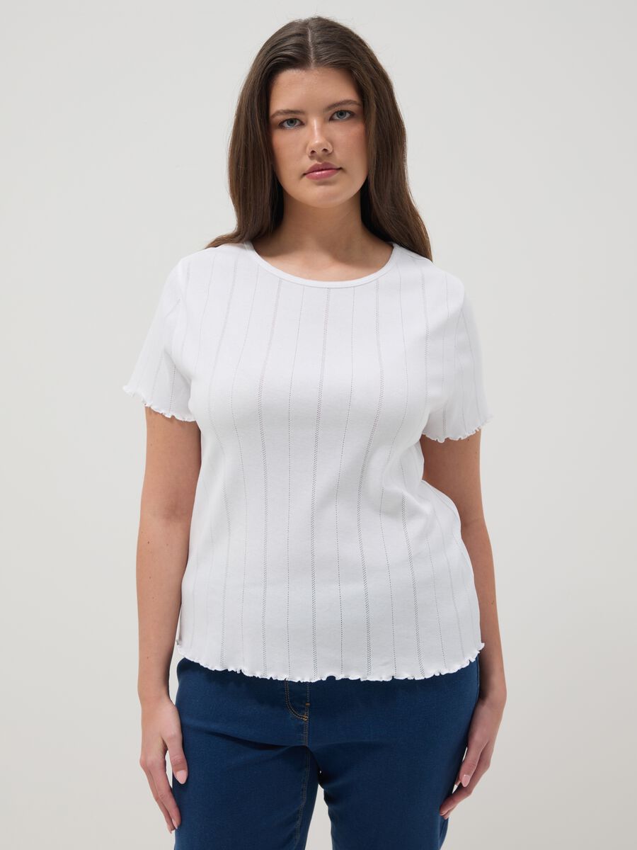 White pure cotton striped regular fit T-shirt_1