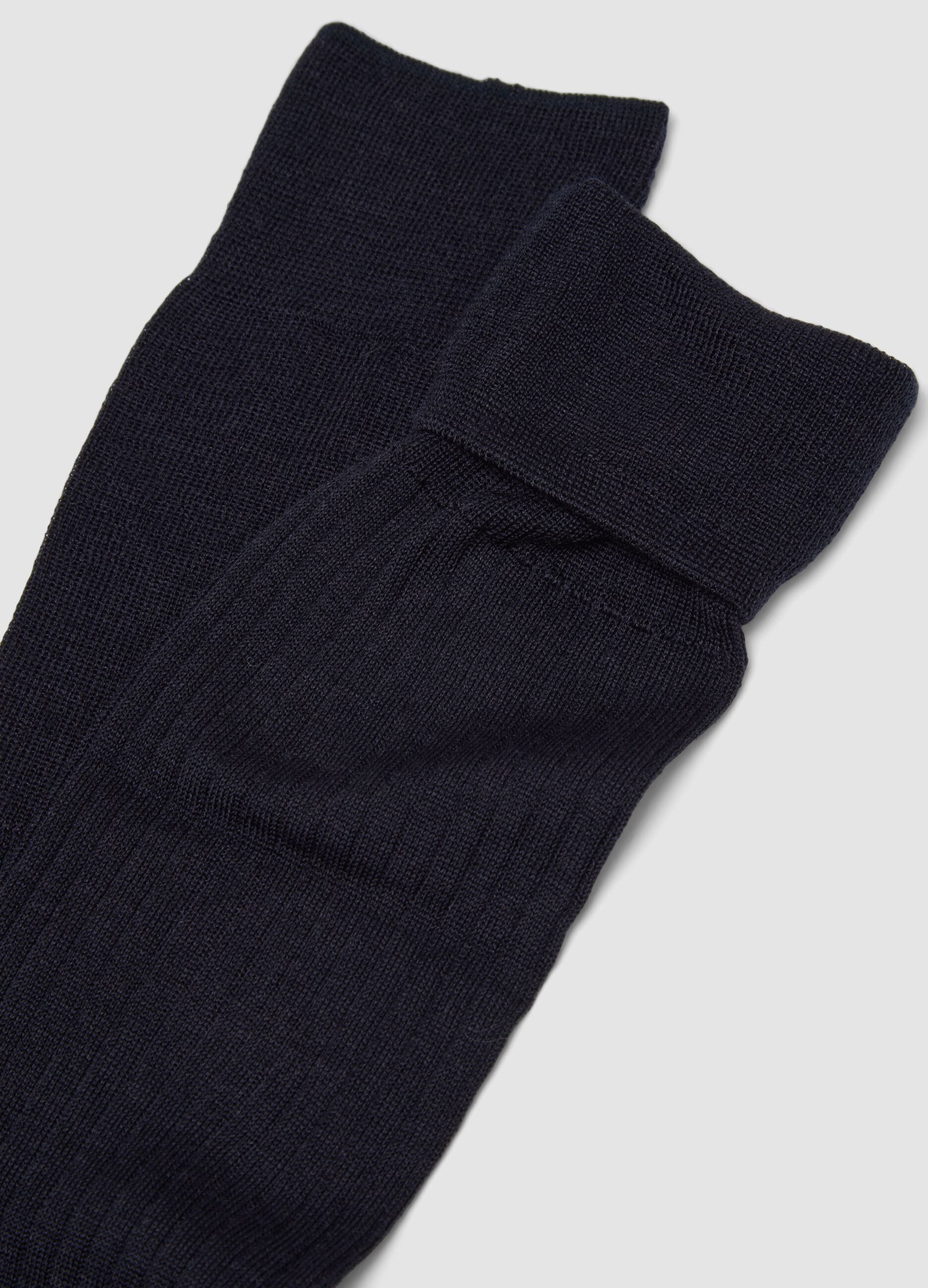 Calze lunghe blu navy in misto lana a coste