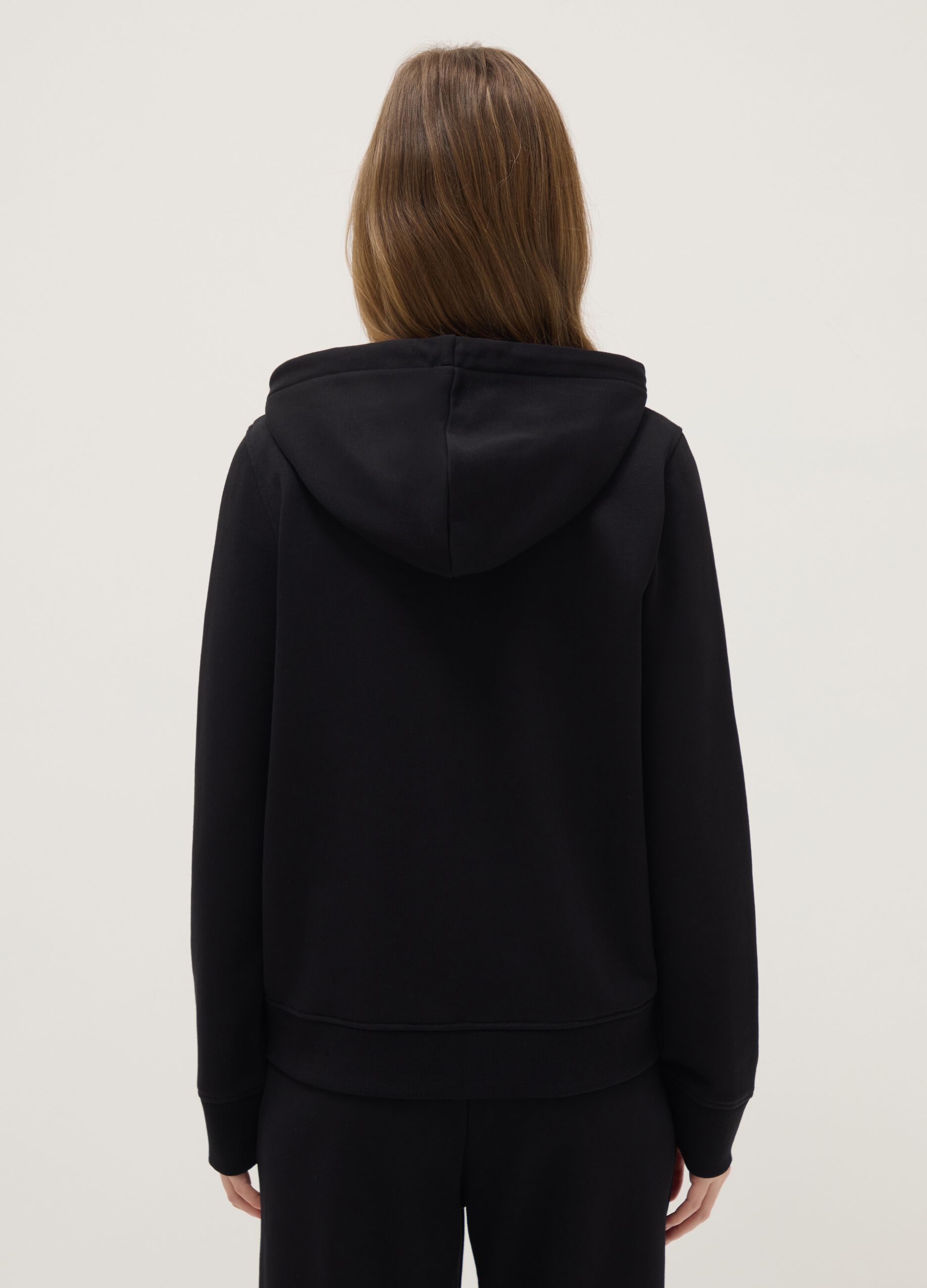 Black cotton blend hoodie regular fit with zip