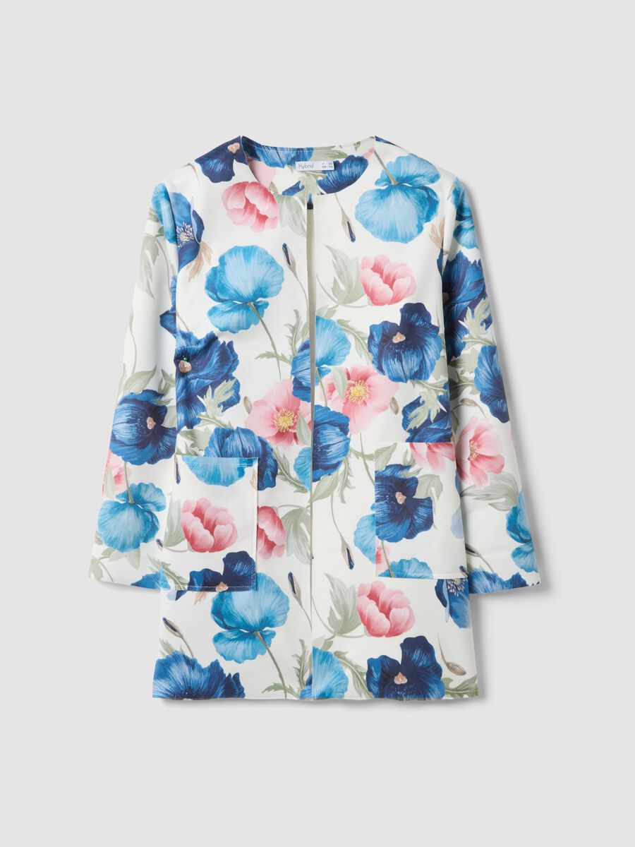 Multicolour collarless floral blazer, regular fit_4