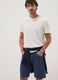 Blue linen-cotton blend five-pocket Bermuda shorts_3