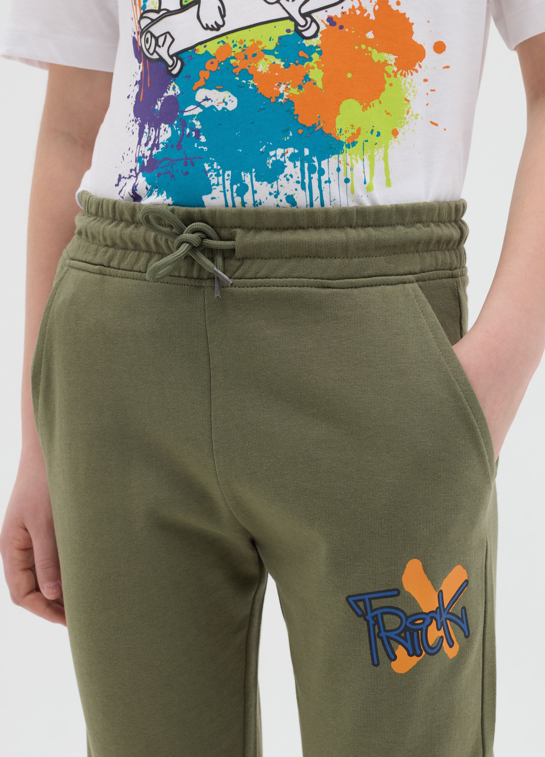 Cotton joggers with drawstring and print