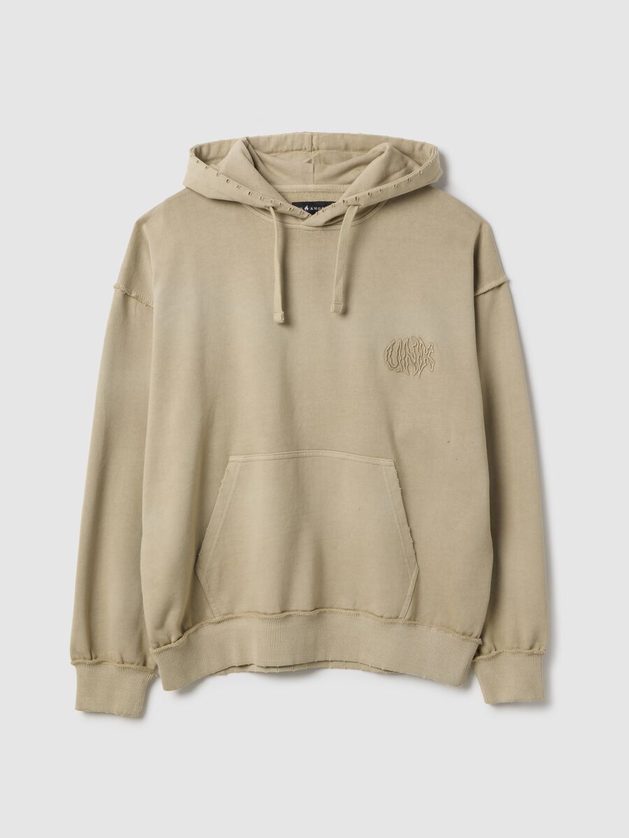 Oversized fit beige cotton blend hoodie_0