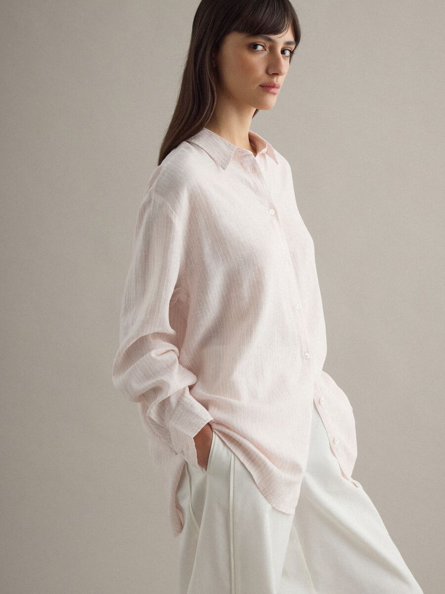 Multicolour striped linen blend regular fit shirt_0