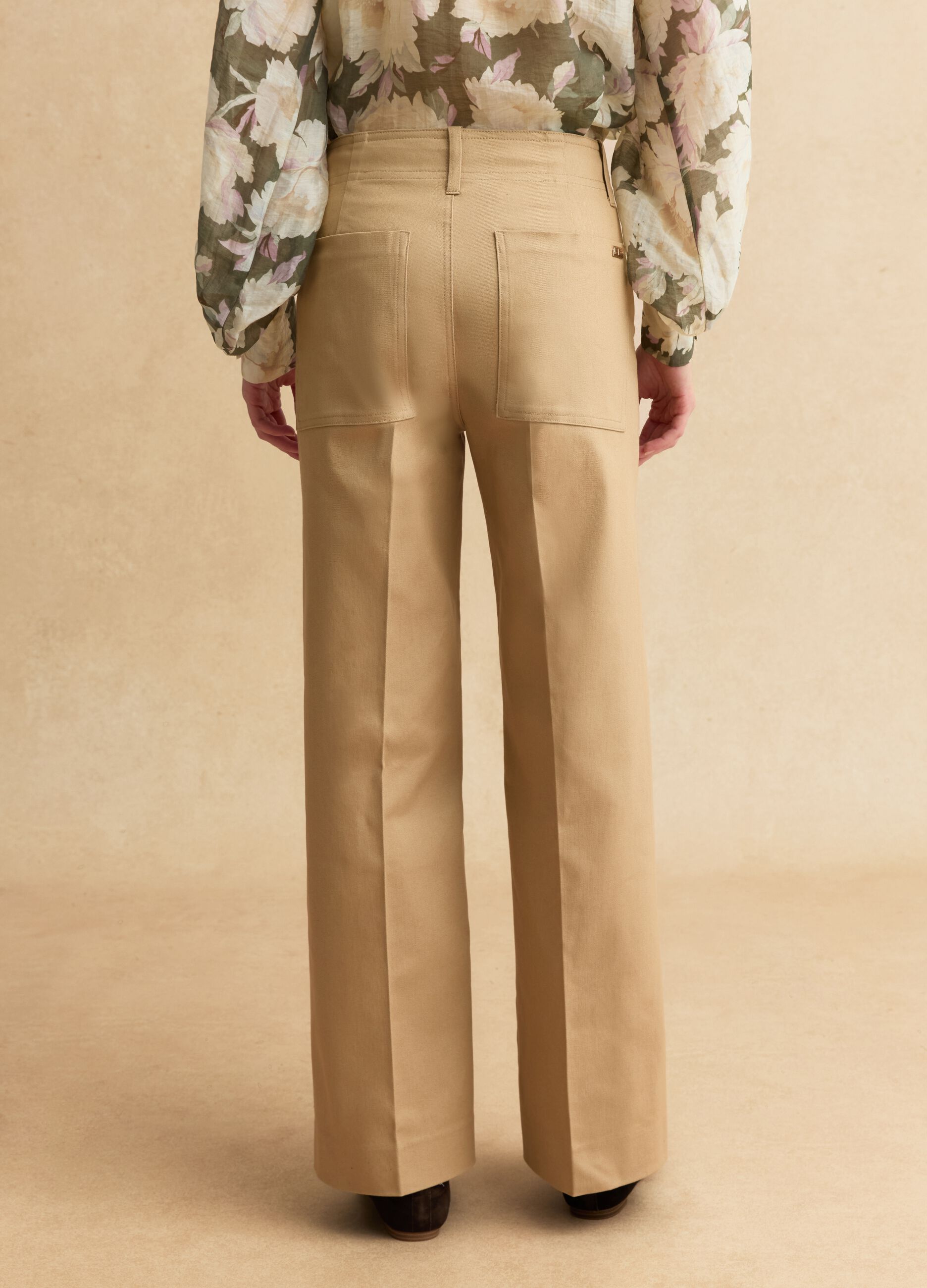 Straight-leg beige cotton blend trousers regular fit