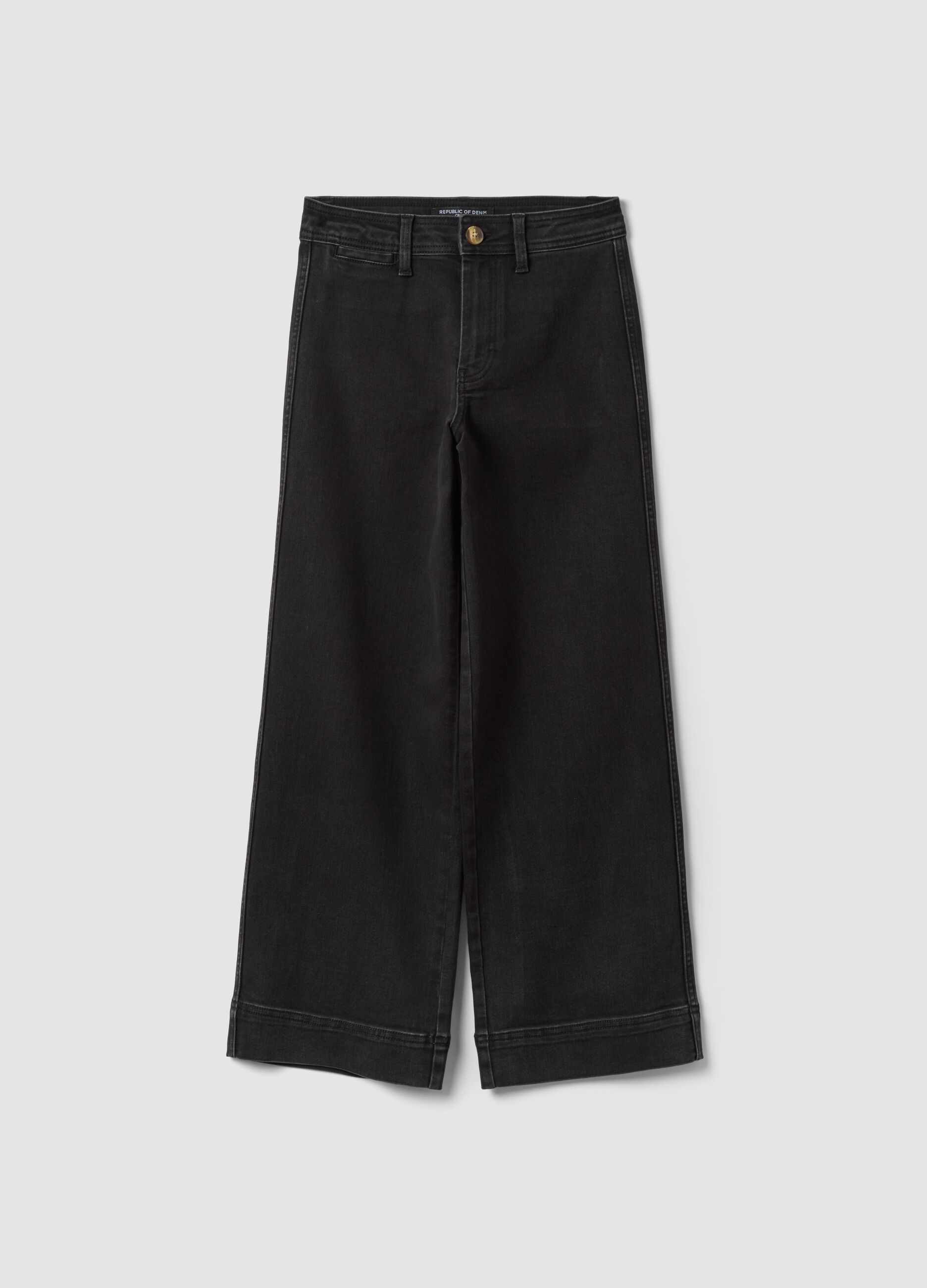 Black wide-leg jeans in stretch cotton