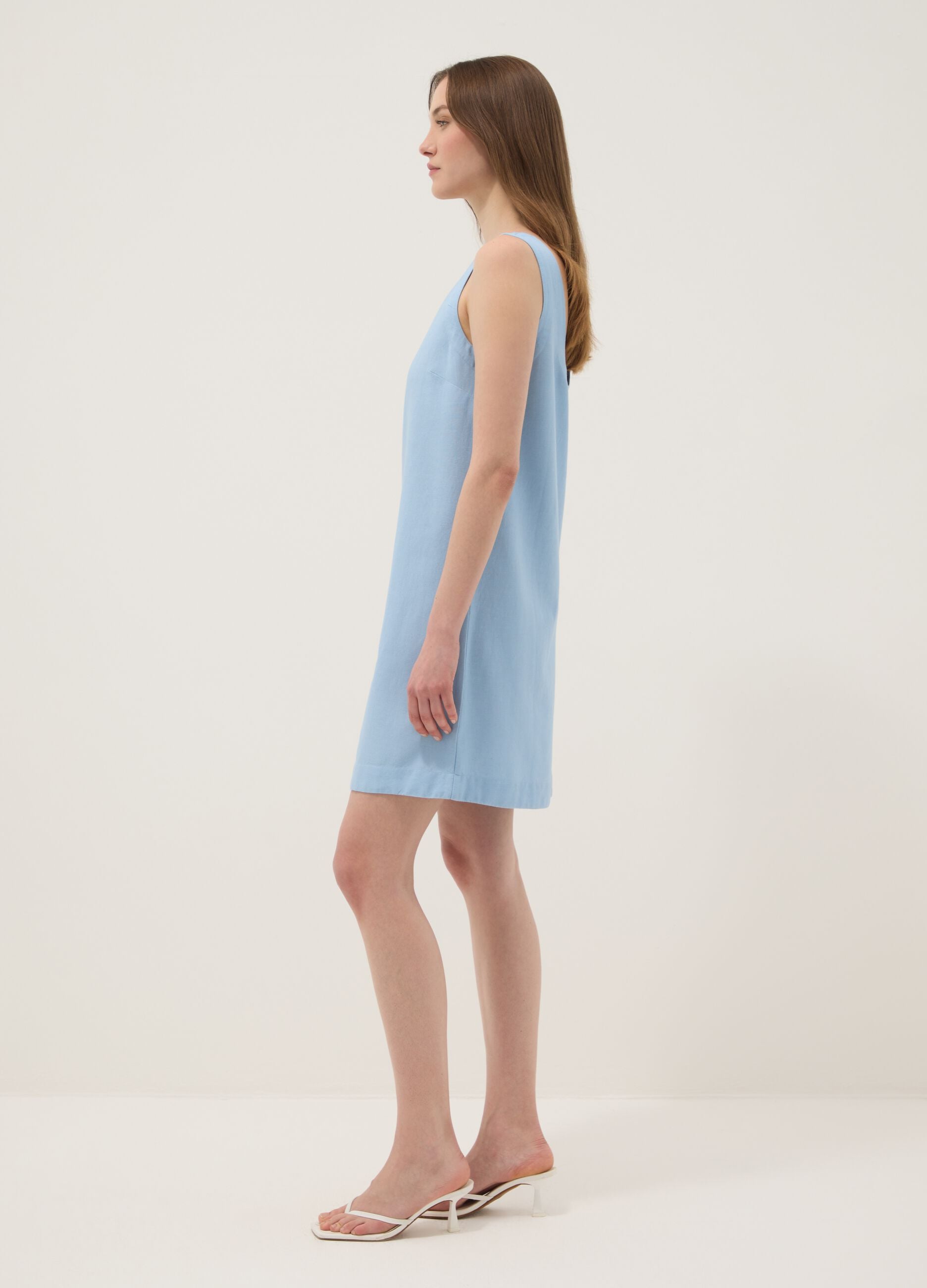 Light blue regular-fit dress in a viscose, cotton and linen blend