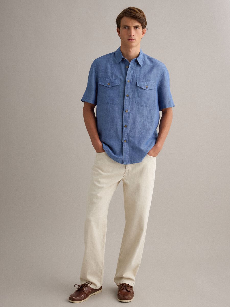 Herrenblaues Hemd aus Leinen-Baumwoll-Mischung_2