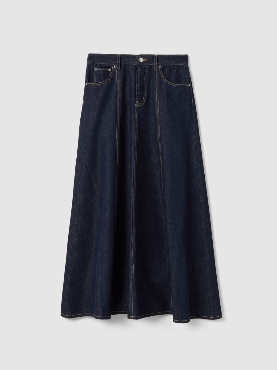 Long skirt in pure blue denim cotton regular fit_4