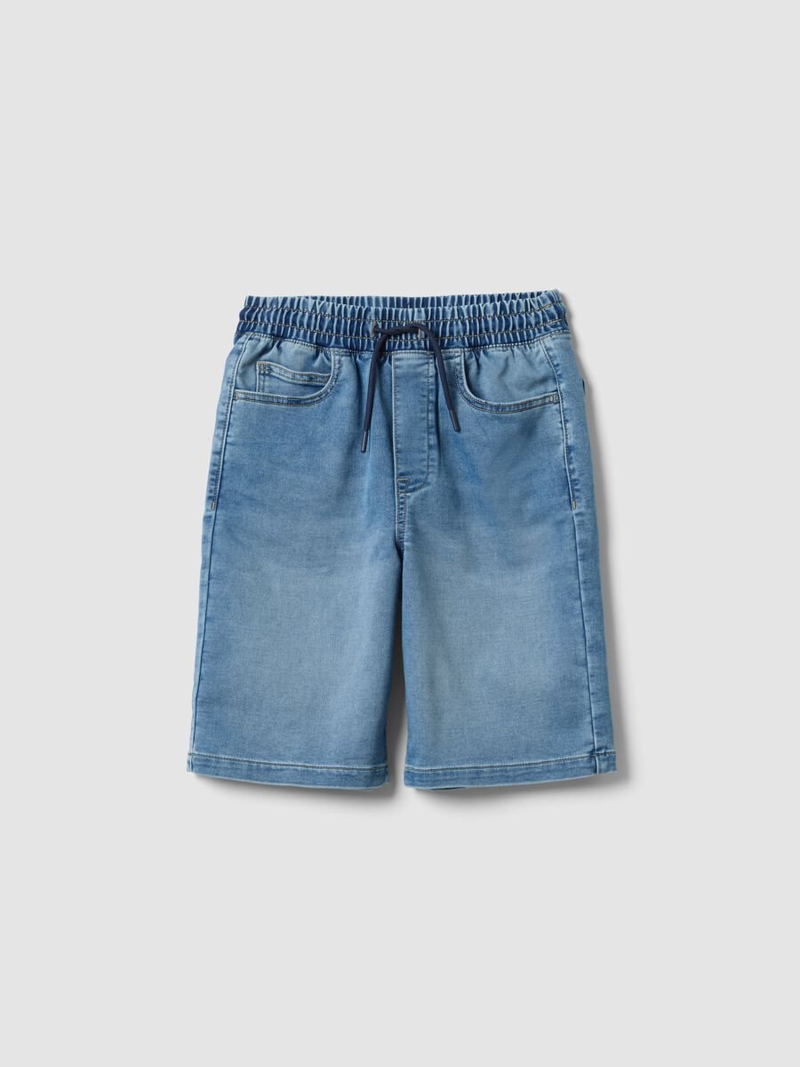 Light blue stretch cotton denim shorts_3