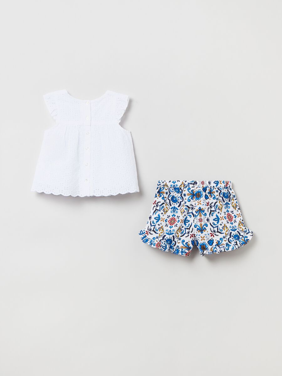 Broderie anglaise blouse and poplin shorts set_1
