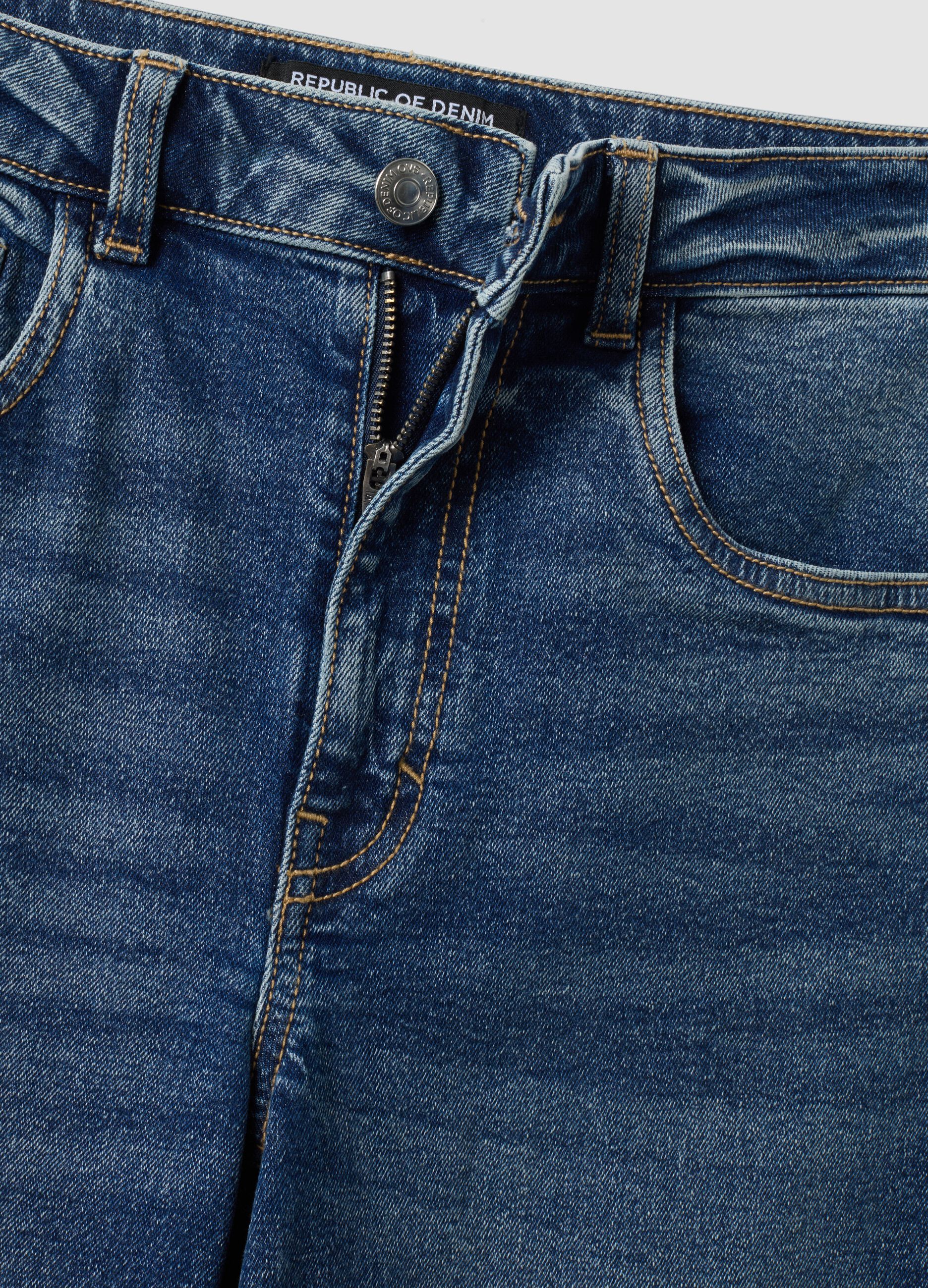 Blue high-waisted wide-leg stretch cotton jeans