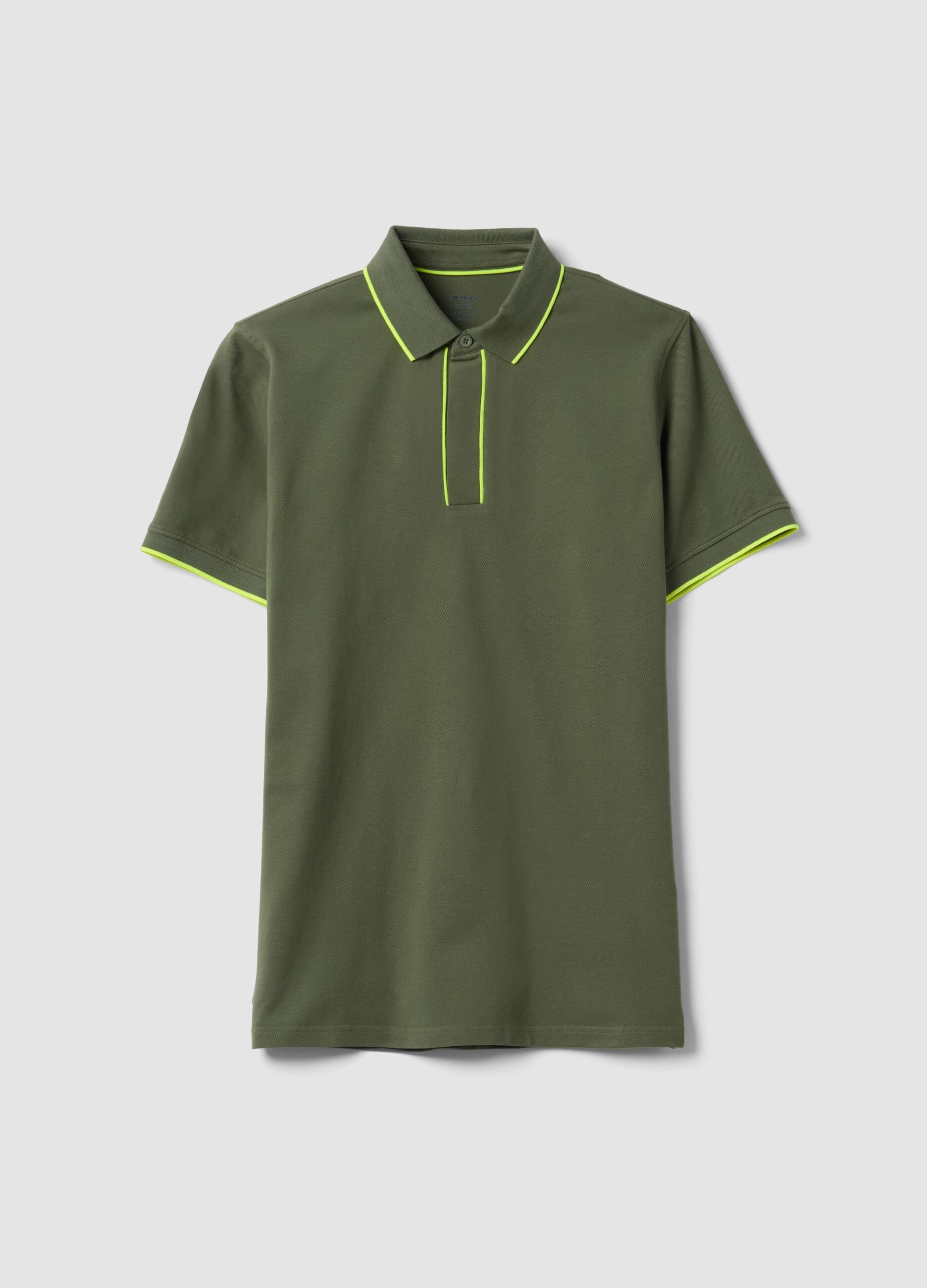 Green stretch cotton polo shirt with classic collar