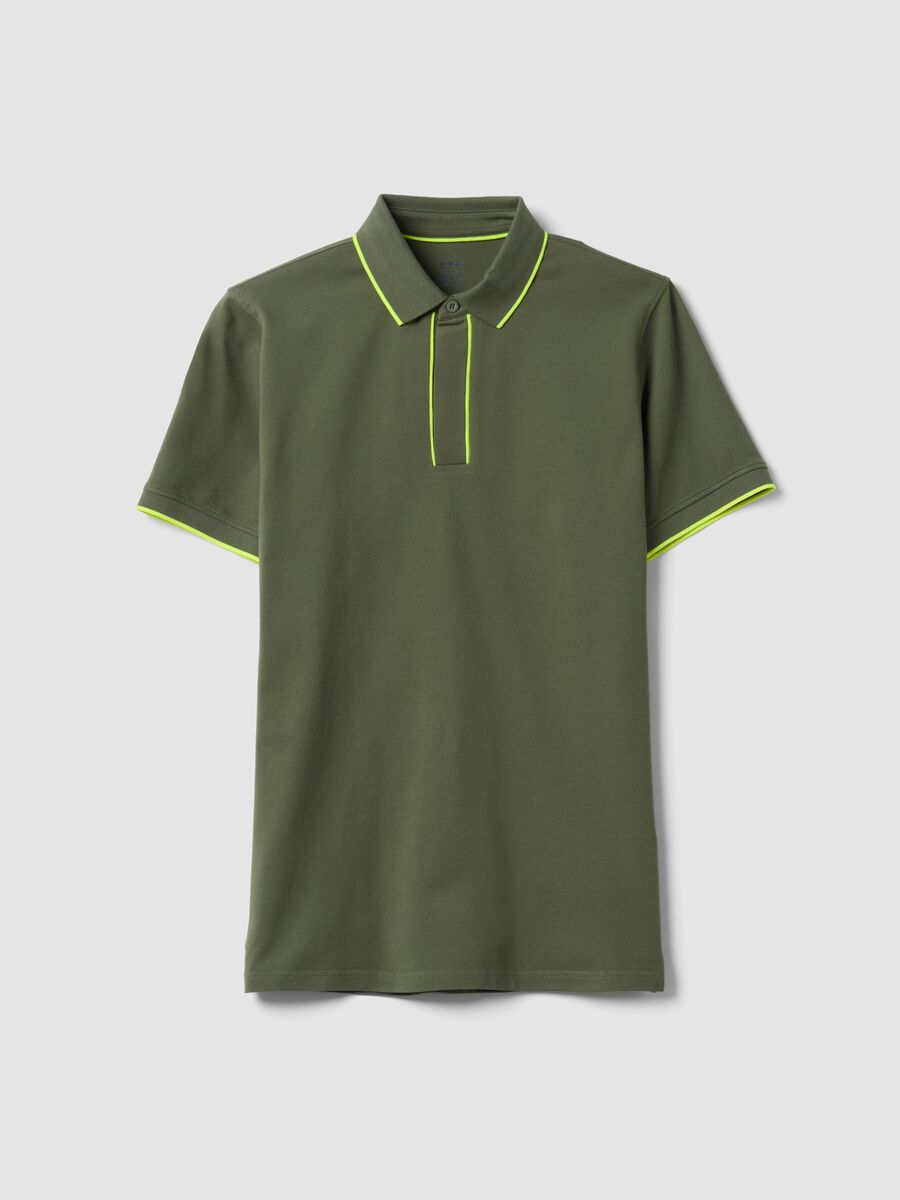 Green stretch cotton polo shirt with classic collar_0
