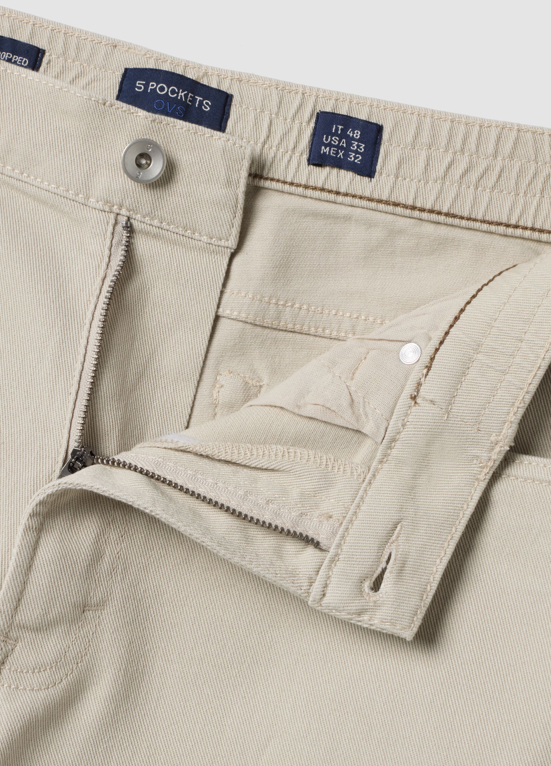 Grey straight-leg stretch cotton twill trousers
