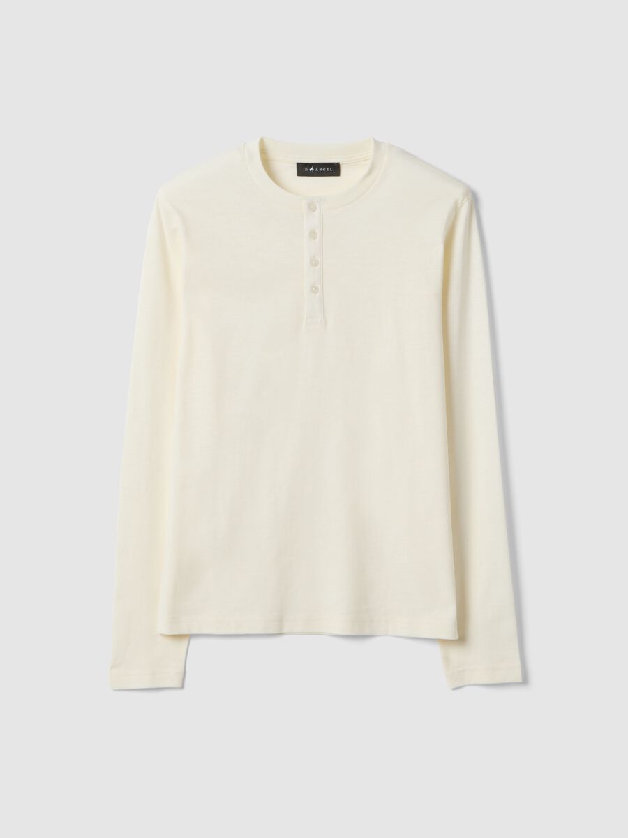 Beige pure cotton regular fit sweater with buttons_4