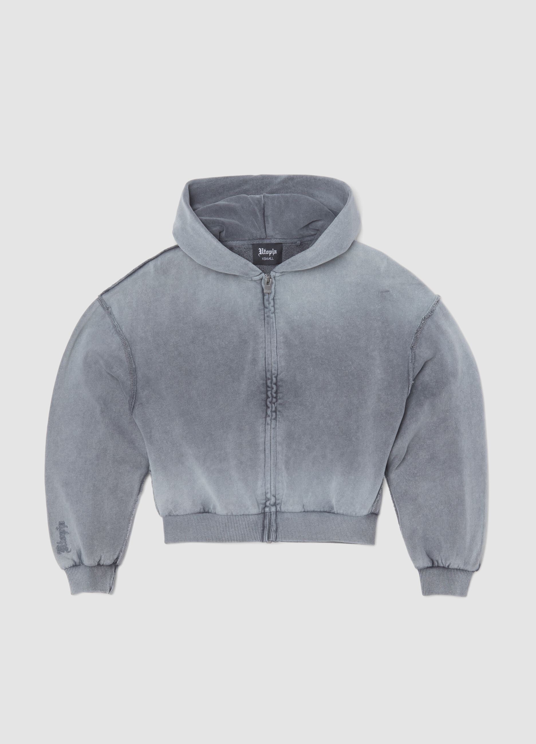 Sun-Faded Full-Zip Hoodie in Vintage Grey