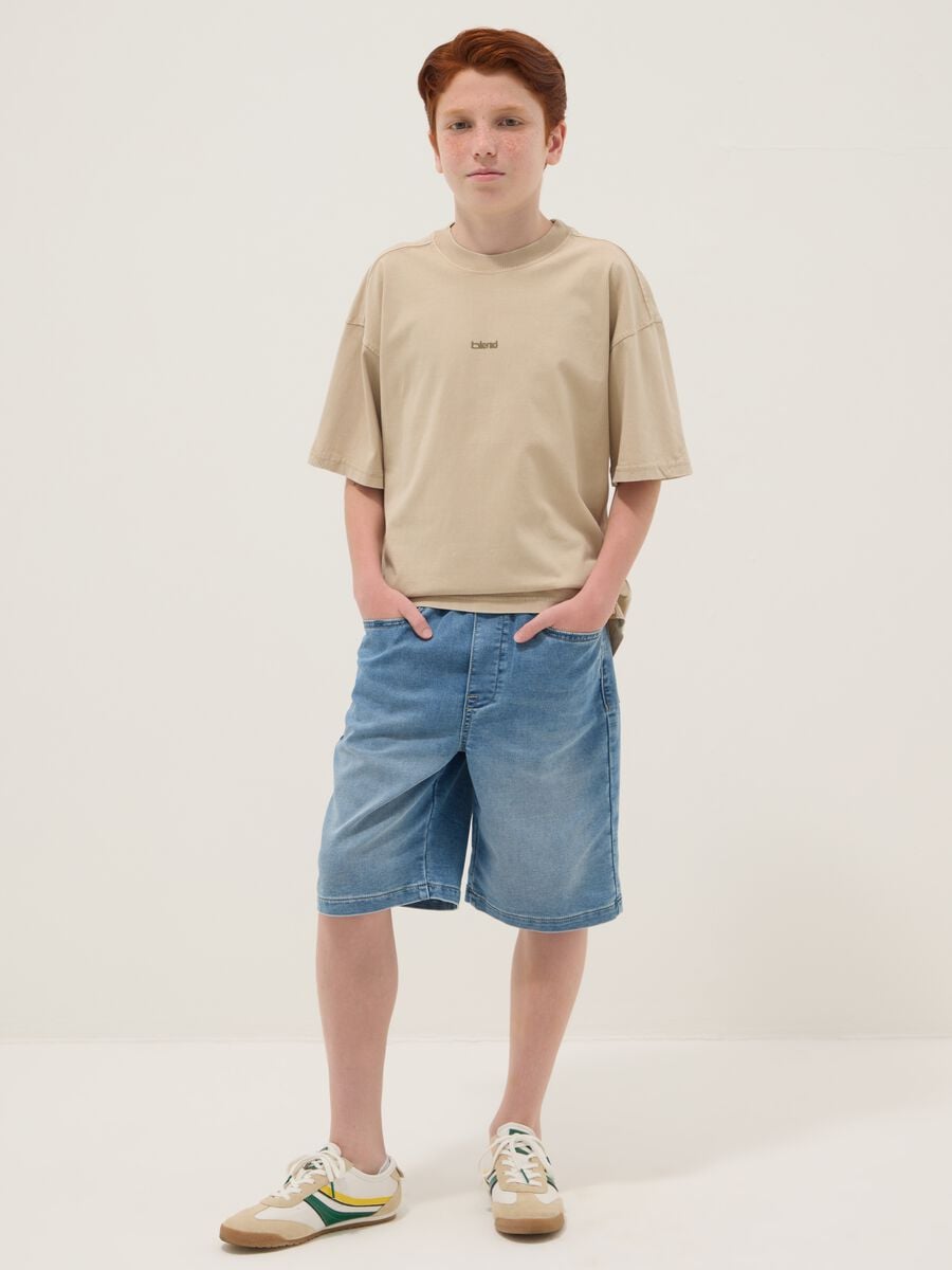 Light blue stretch cotton denim shorts_0
