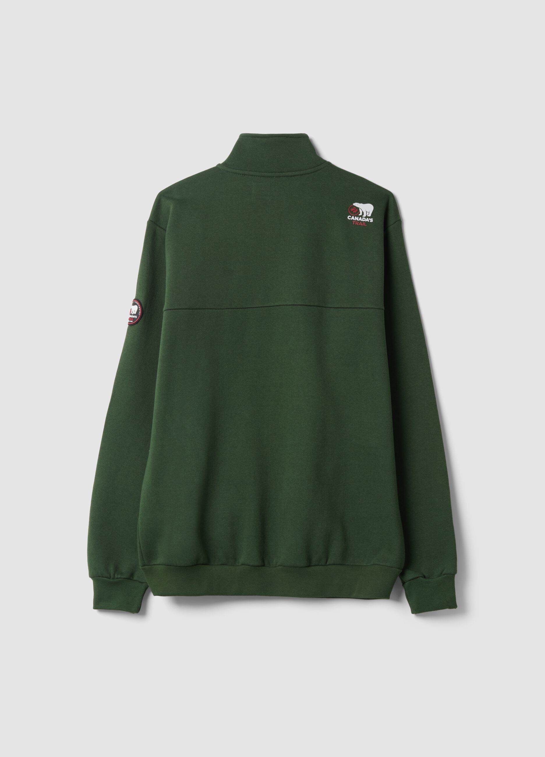 Sweatshirt verde com fecho integral em mistura de algod&atilde;o e gola alta