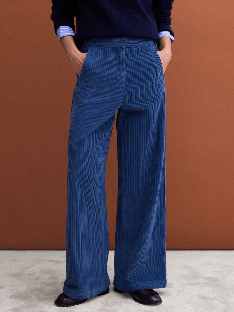Blaue und hellblaue Ripp-Hose aus reiner Baumwolle_1