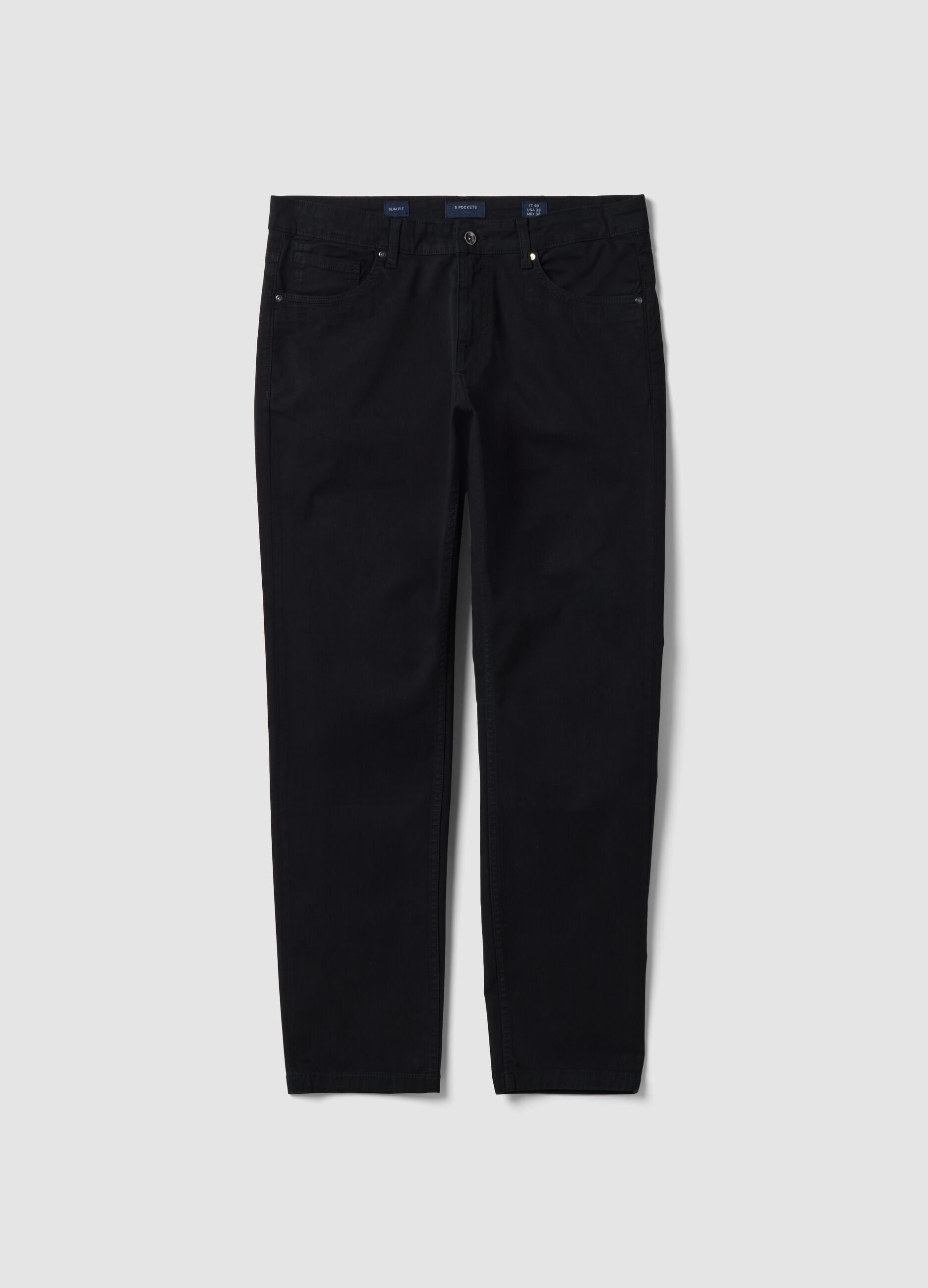 Schwarze Slim-Fit-Hose aus Stretch-Baumwolle mit f&uuml;nf Taschen