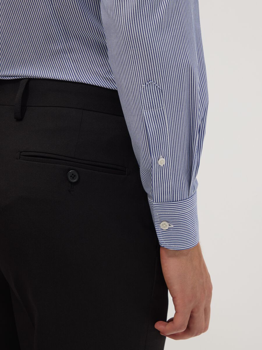Blue striped cotton-blend button-down shirt, easy iron, slim fit_2