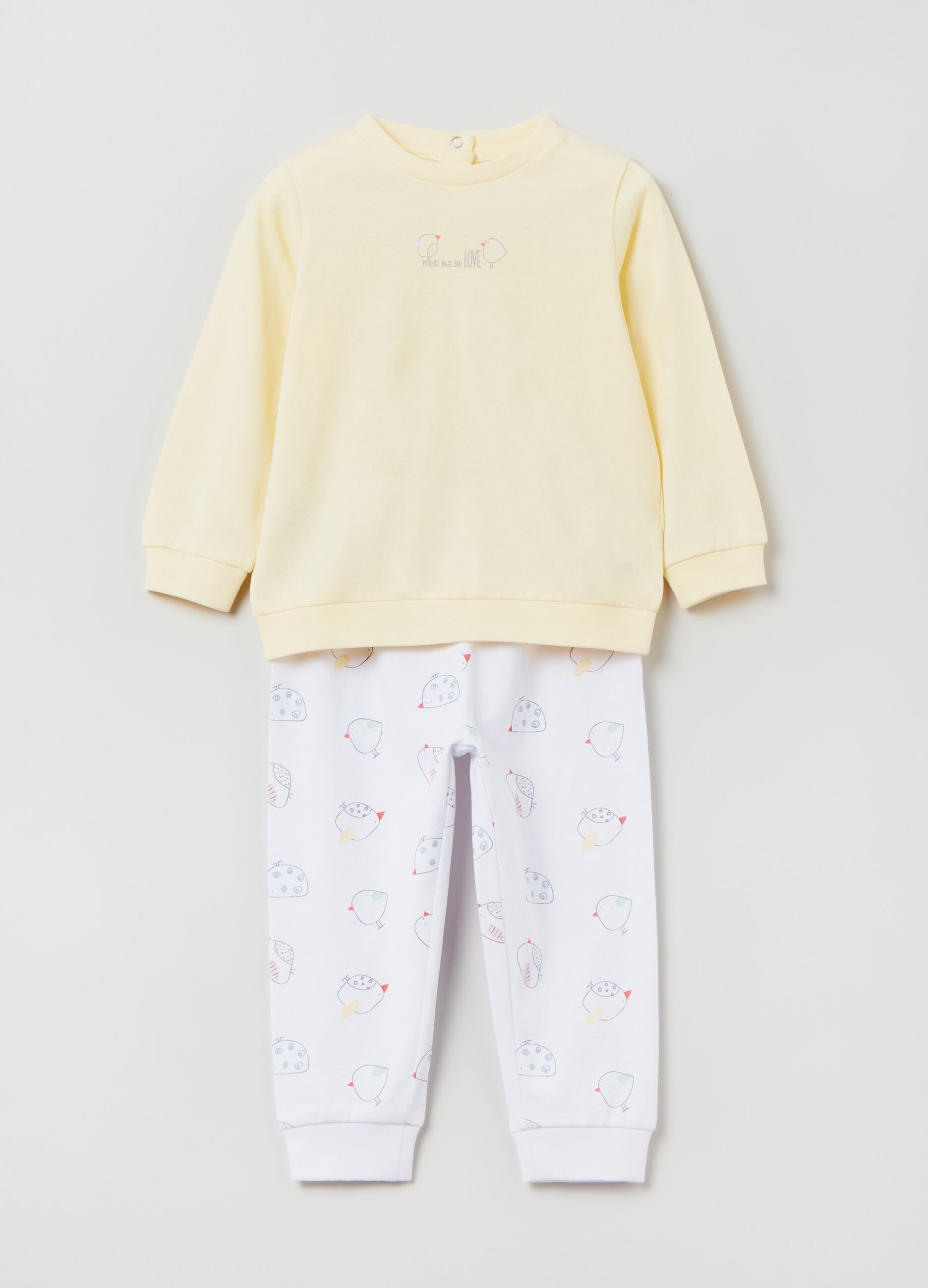 Pijama largo de algodón estampado pajaritos
