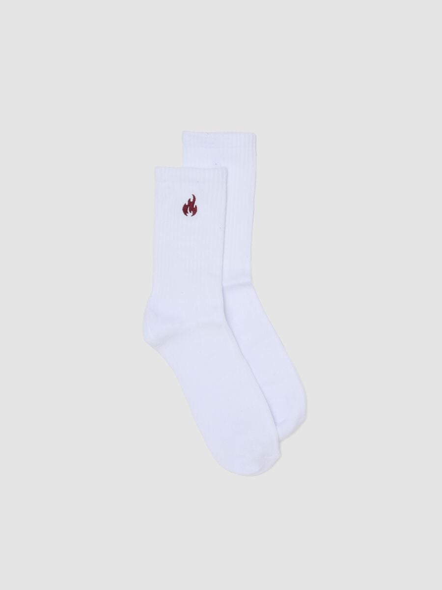 Chaussettes de sport blanches en coton stretch avec logo brod&eacute;_0