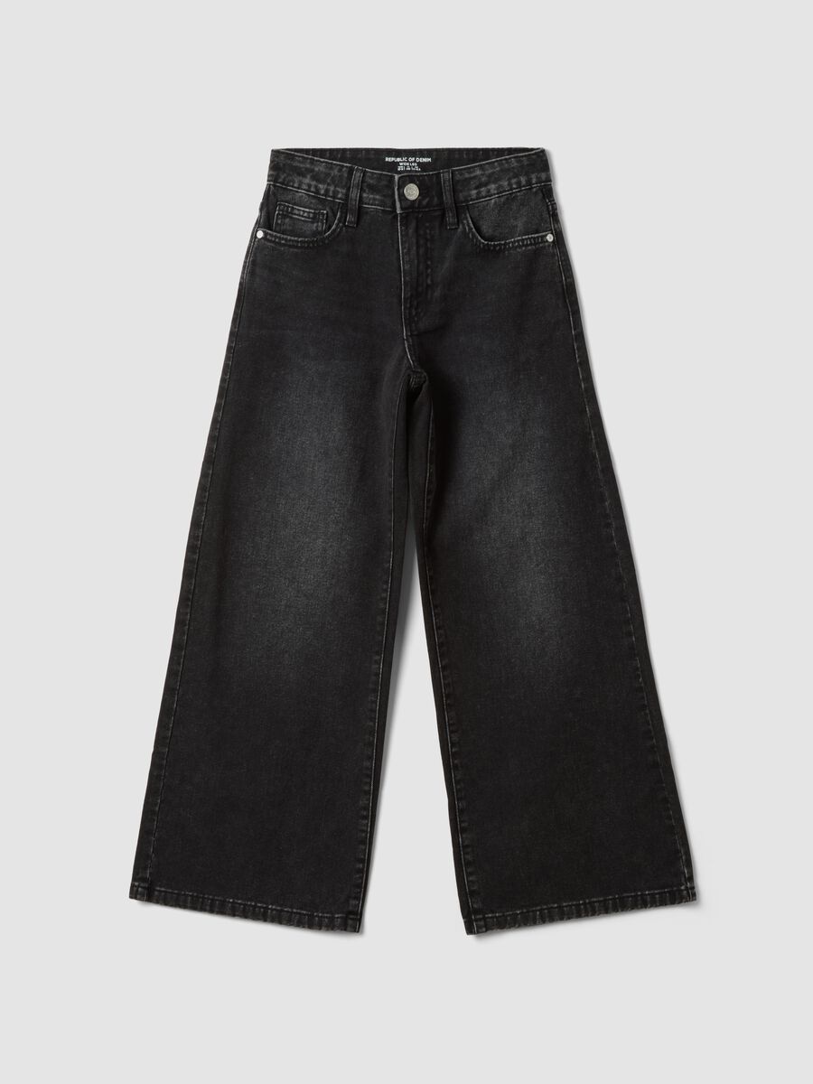Jeans pretos wide leg em algod&atilde;o puro para rapariga_0