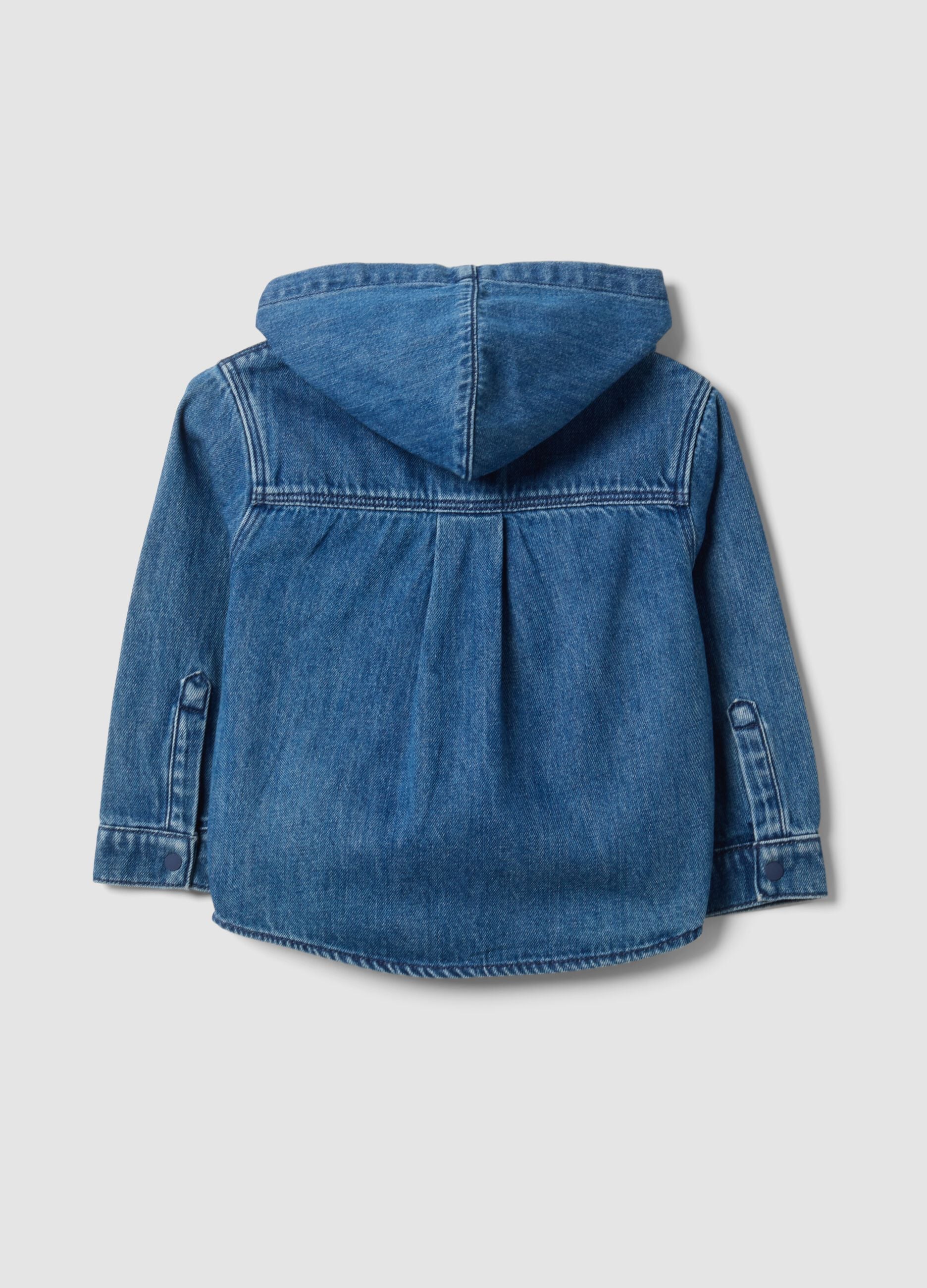 Blaue Denim-Shacket mit Kapuze aus Baumwoll- und Viskosemix f&uuml;r Jungen