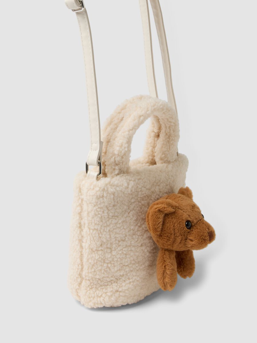 Beige teddy-effect bag with teddy bear applique_1