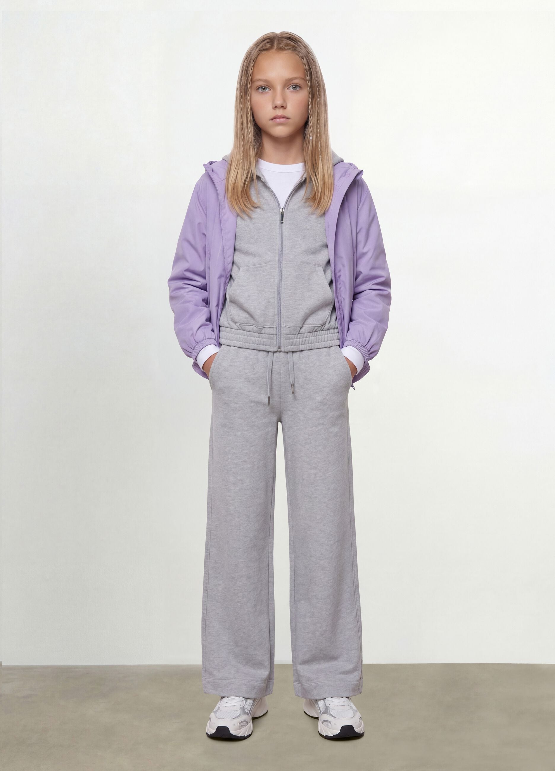 Violette Regenjacke mit Kapuze und Reissverschluss f&uuml;r M&auml;dchen