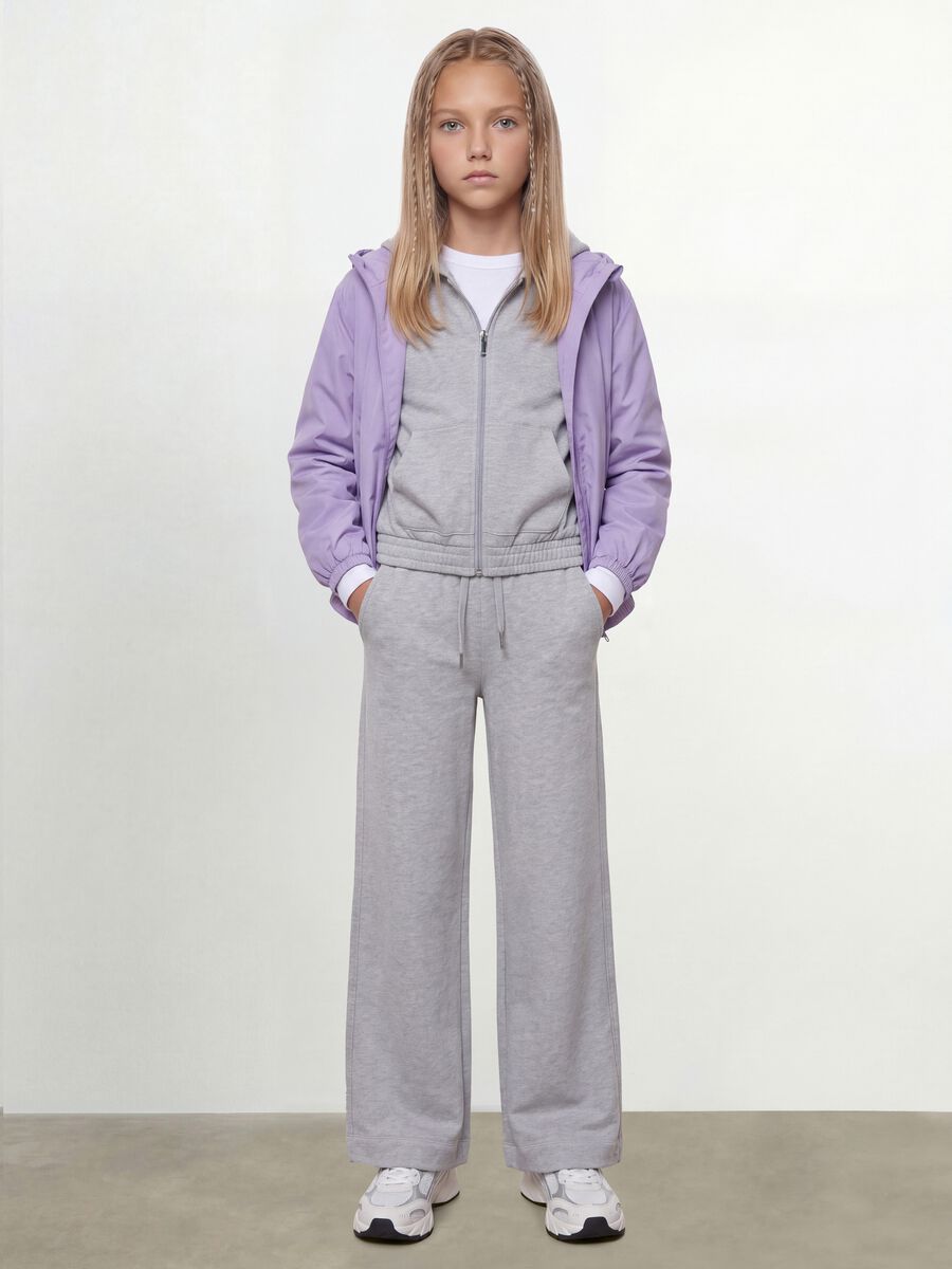 Purple hooded rain jacket with zip for girls_0