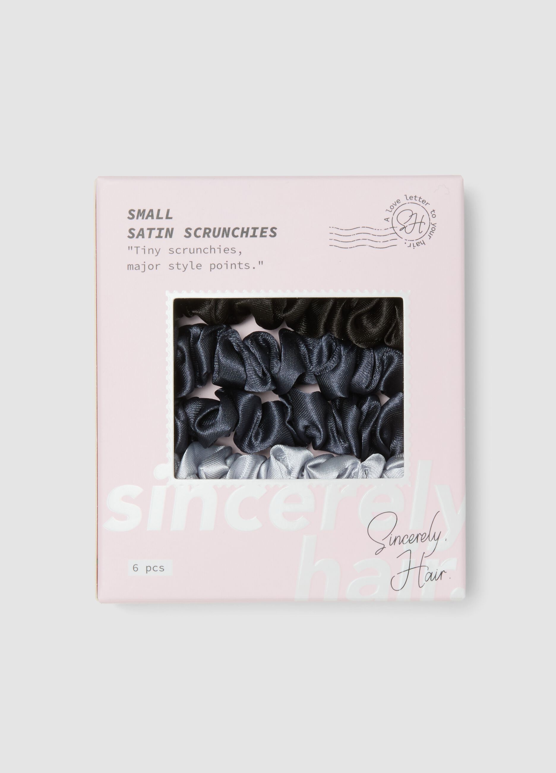 SINCERELY HAIR Scrunchies pequenos de cetim (6 unidades) Preto e Cinzento