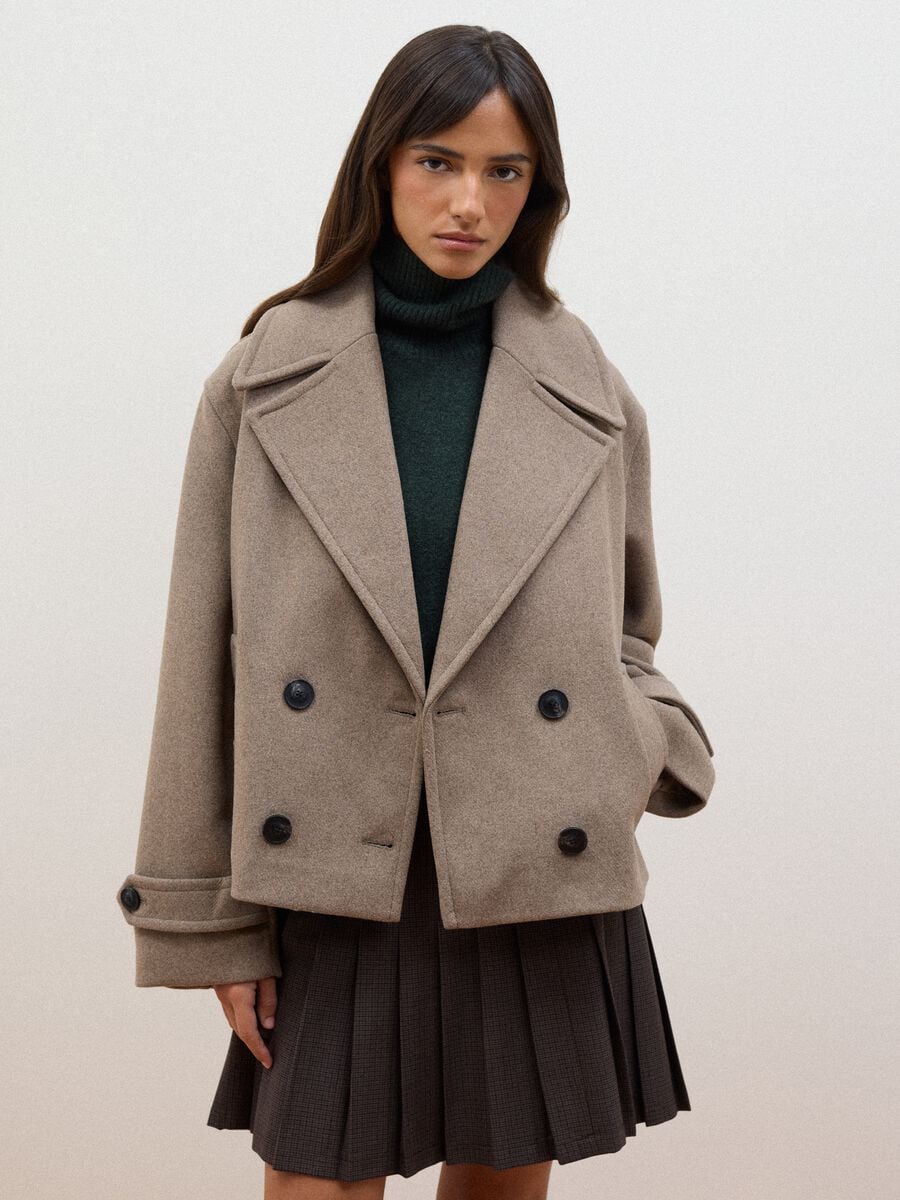 Brown wool and viscose blend coat_0