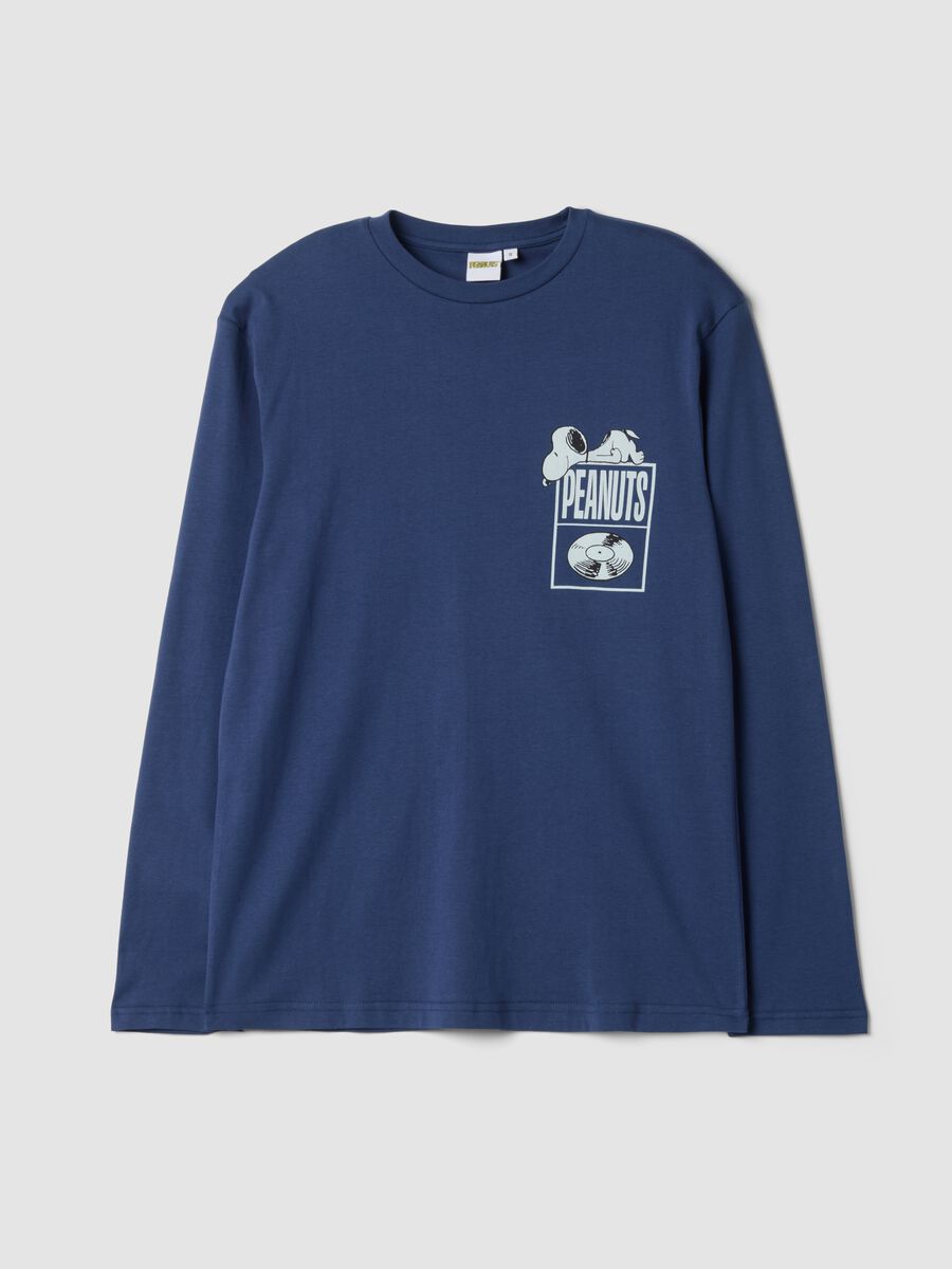 Maglia pigiama blu in puro cotone organico girocollo con stampa Peanuts_0