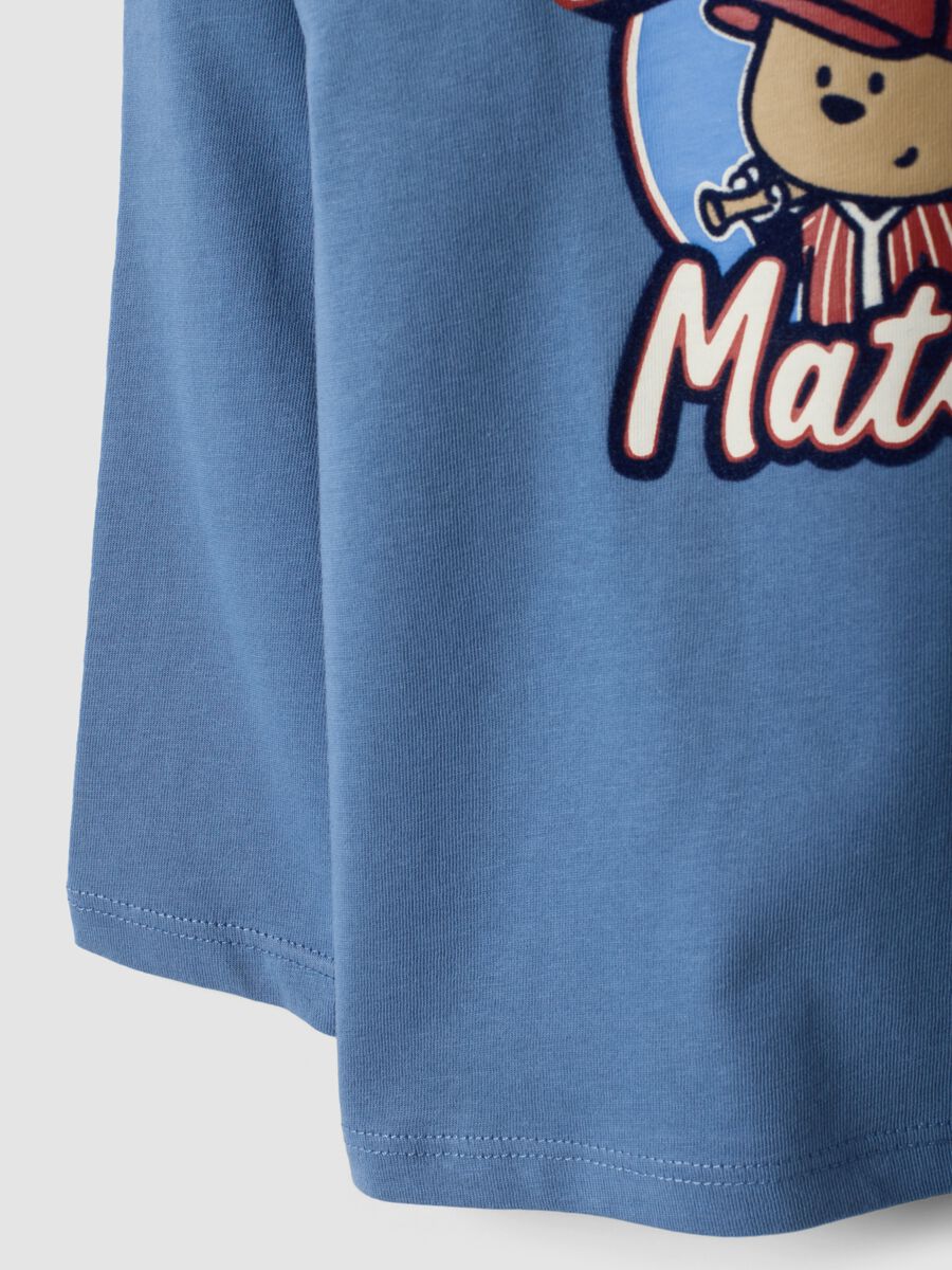 Blue organic cotton T-shirt with teddy bear print_3