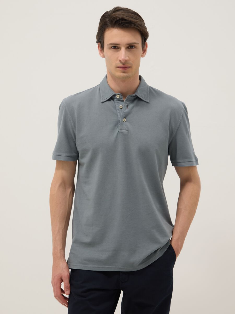 Grey pure cotton slim-fit short-sleeve polo_1