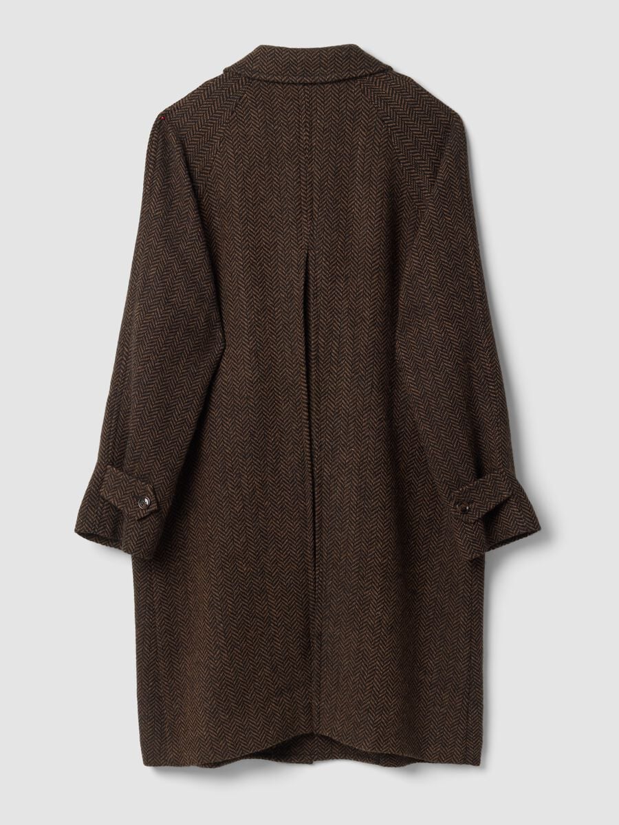 Brown and black wool-blend herringbone overfit coat_5